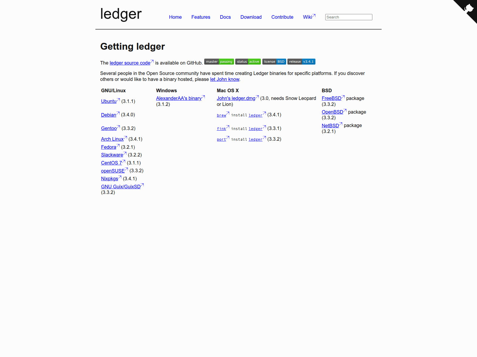 Screenshot of ledger-cli.org