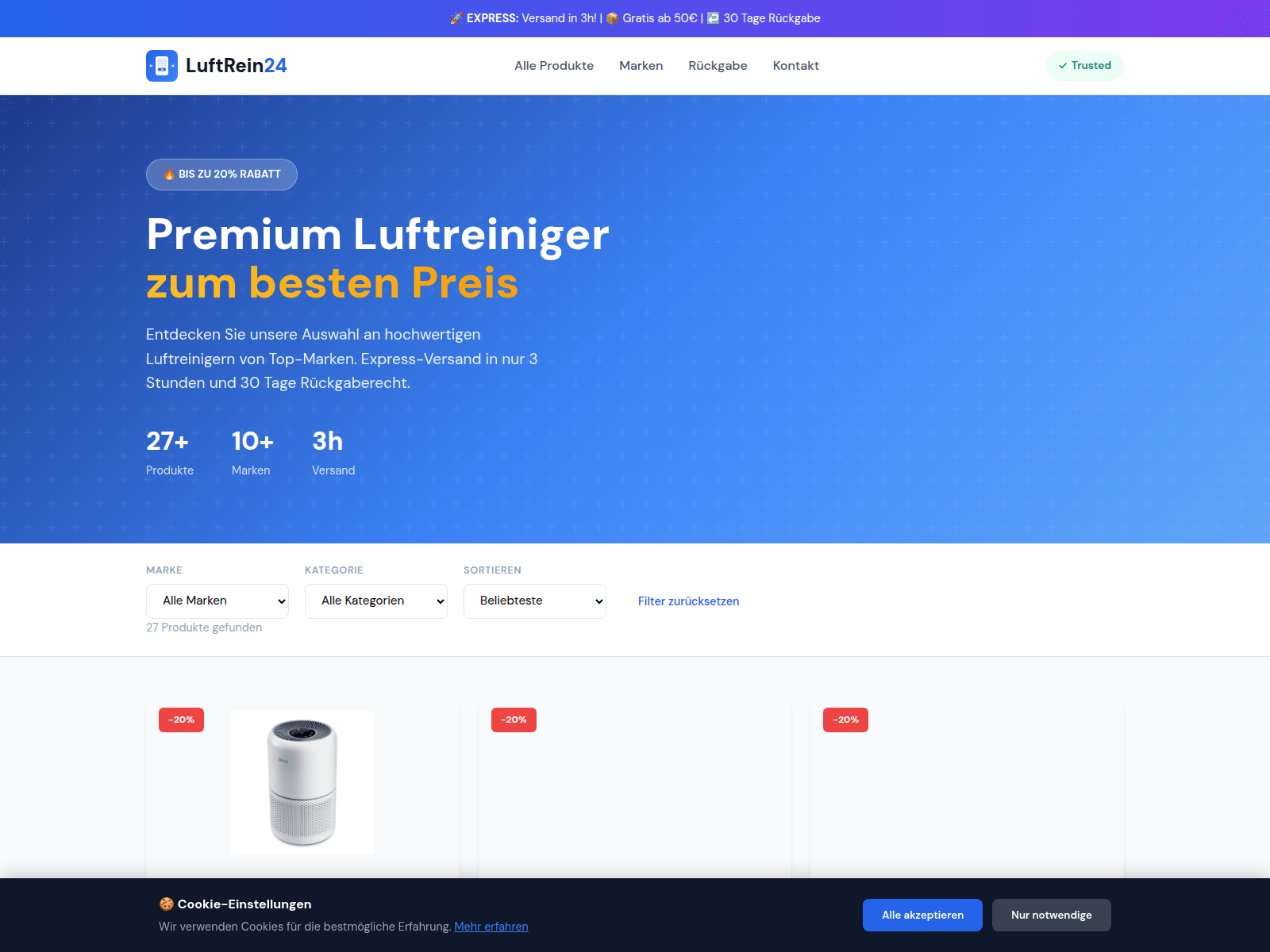 Screenshot of luftreiniger.live