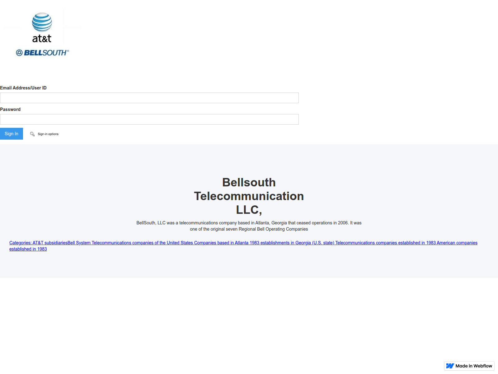 Screenshot of bellsouth-att-sign-in-4b8c33.webflow.io