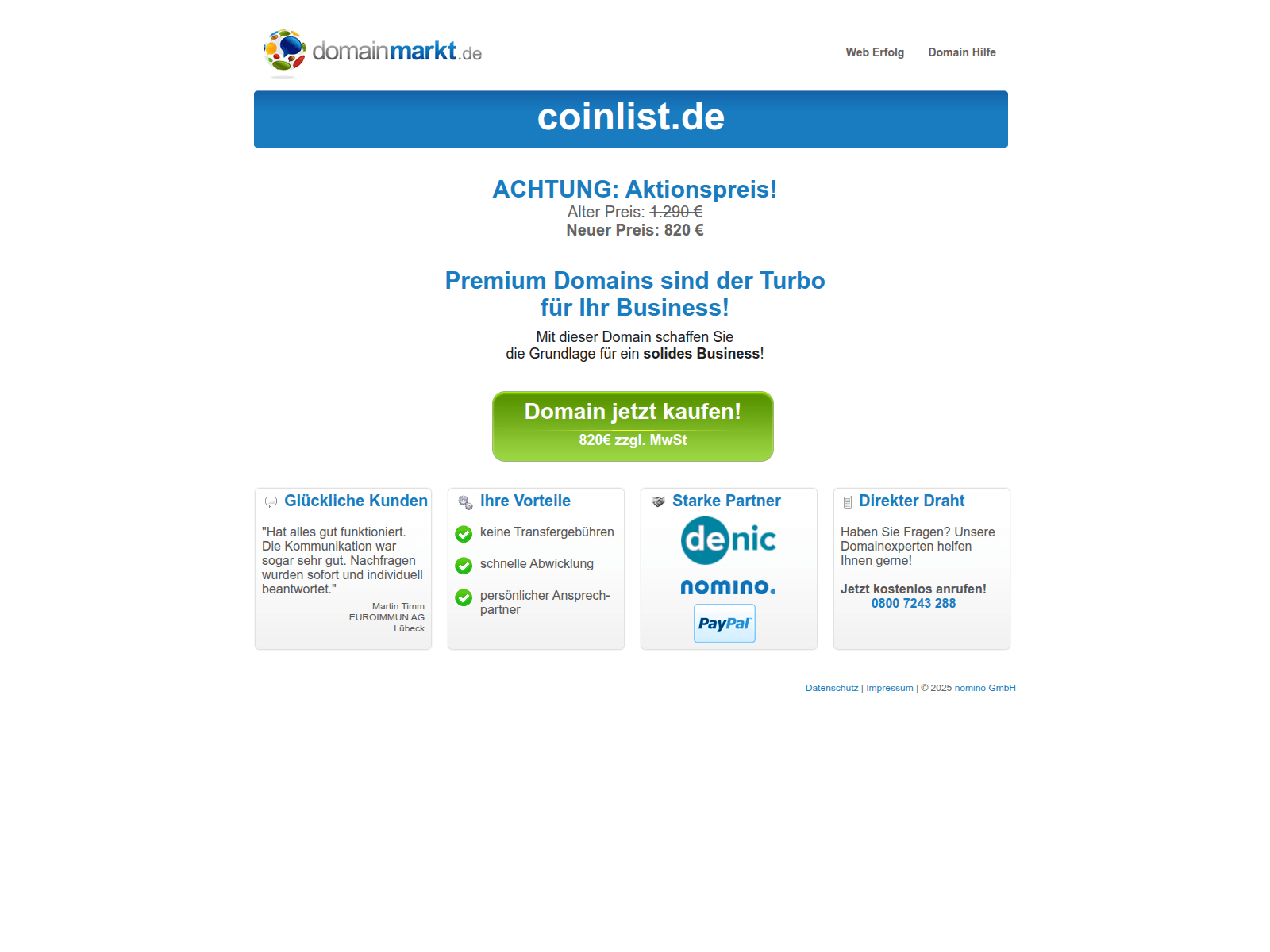Screenshot of coinlist.de