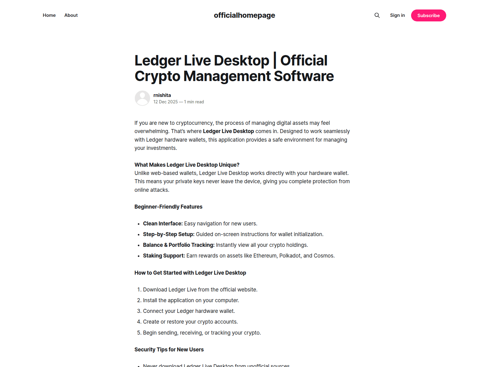 Screenshot of officialhomepage.ghost.io
