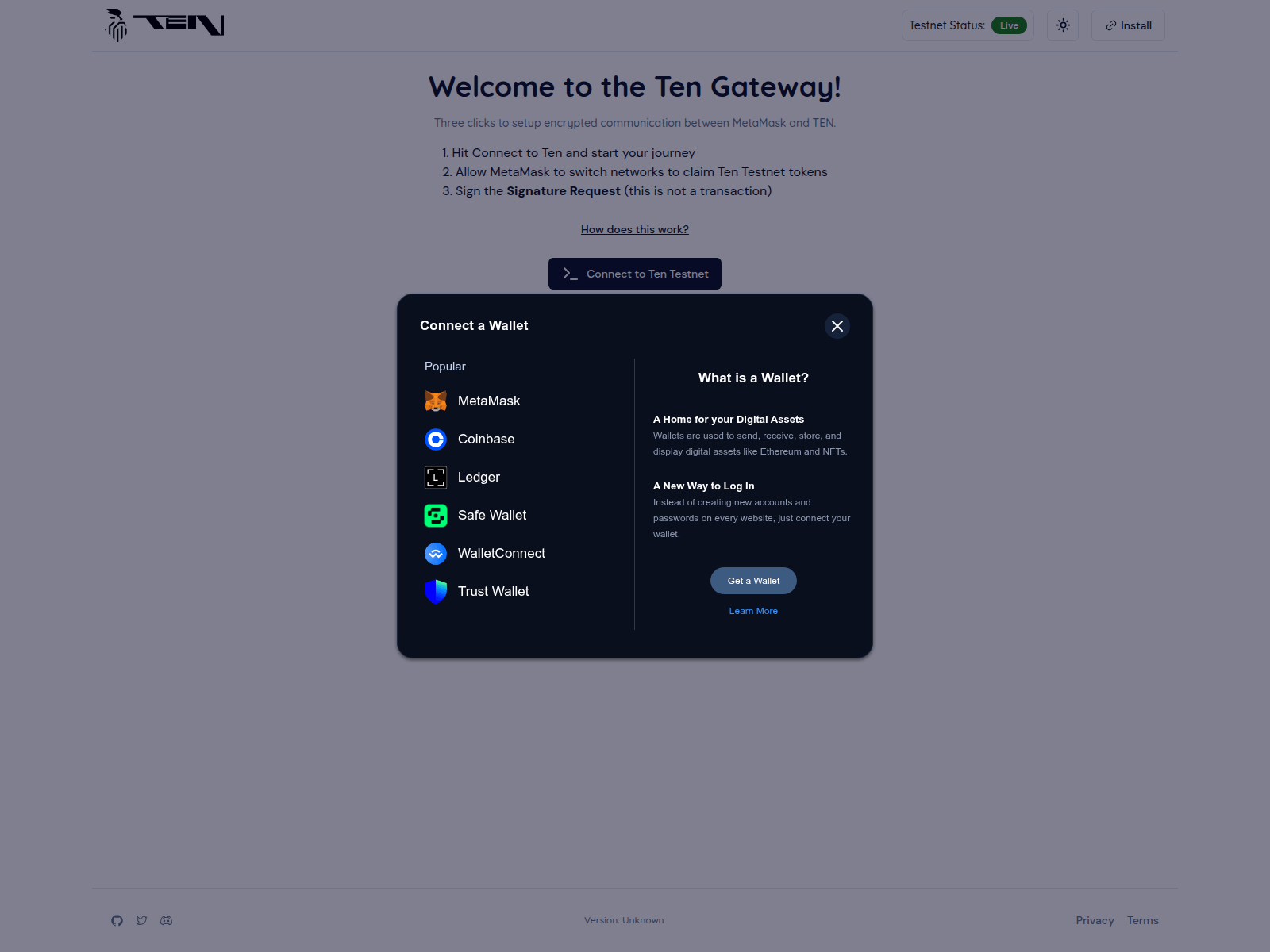 Screenshot of ten-testnet-claim.pages.dev