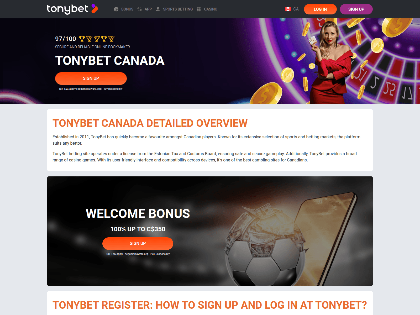 Screenshot of tonybets.co.com