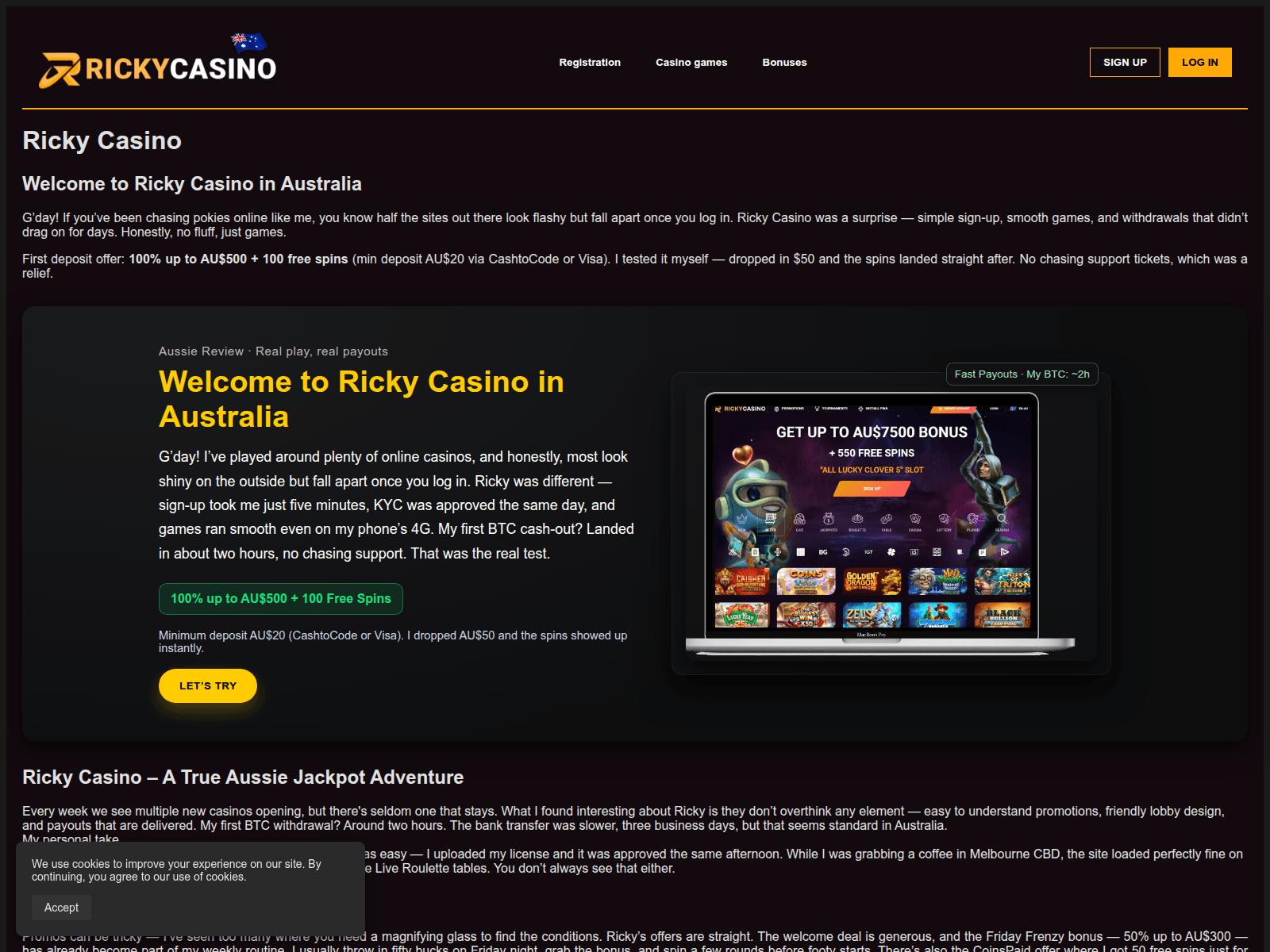 Screenshot of rickycasinoaustralia.co.com