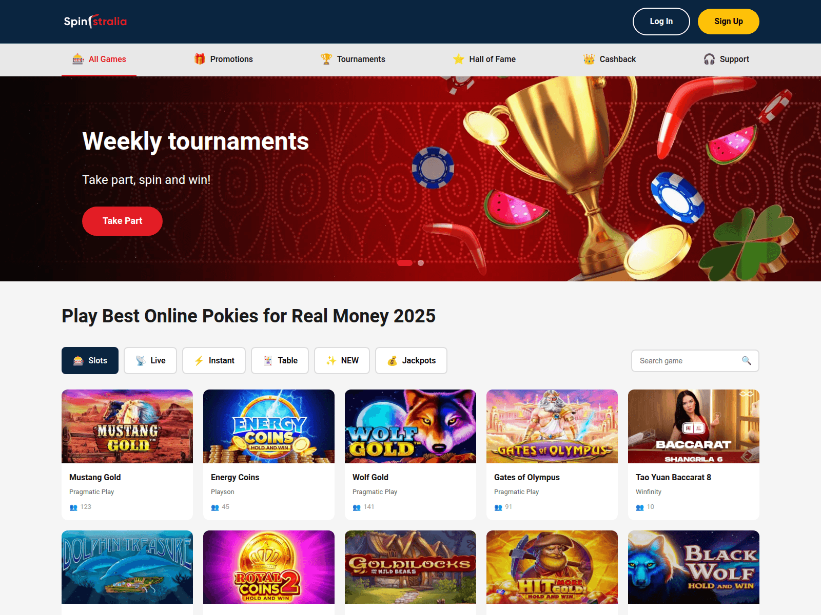 Screenshot of spinstralia.co.com