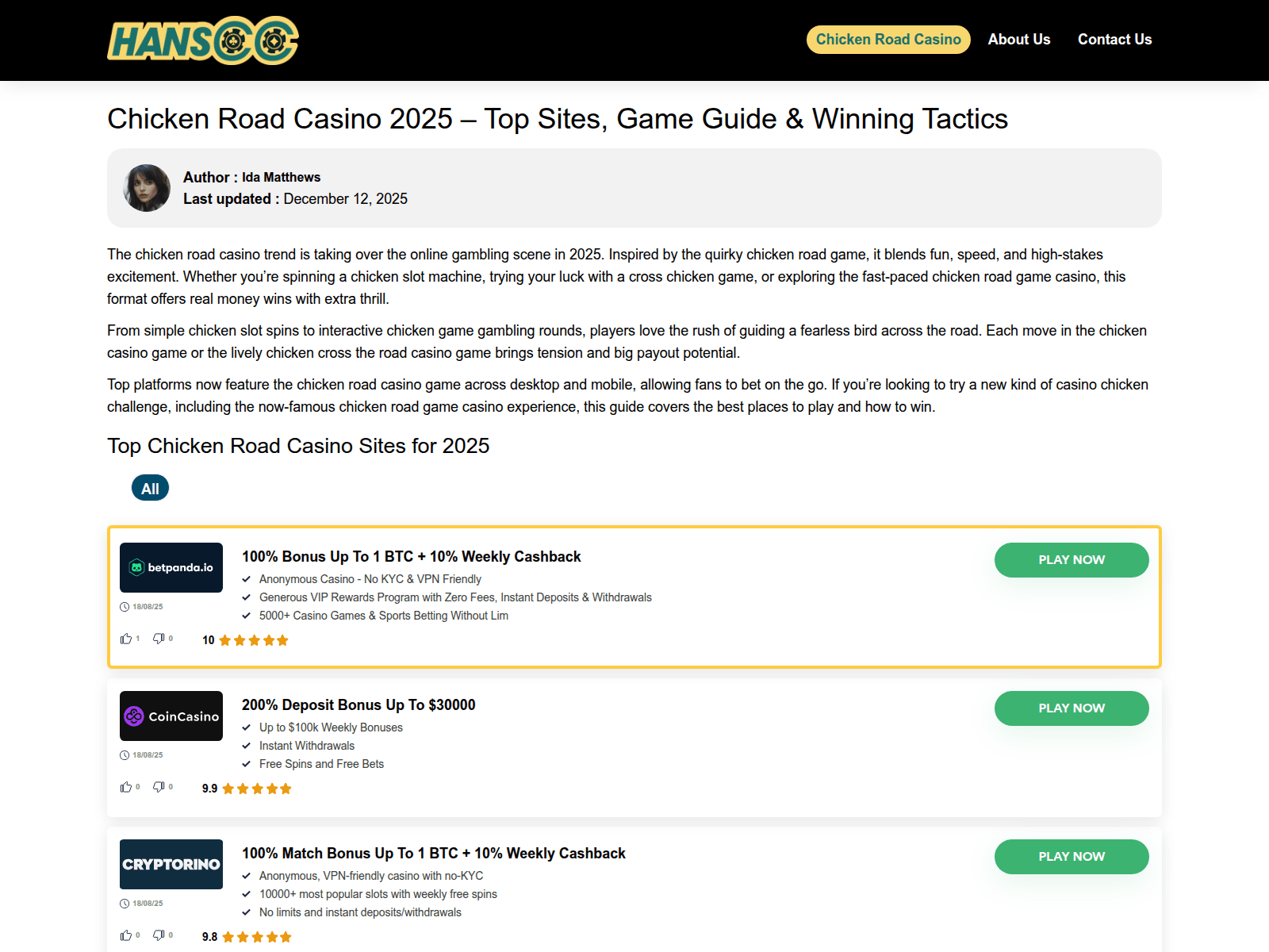 Screenshot of chickenroadcasinos.co.com