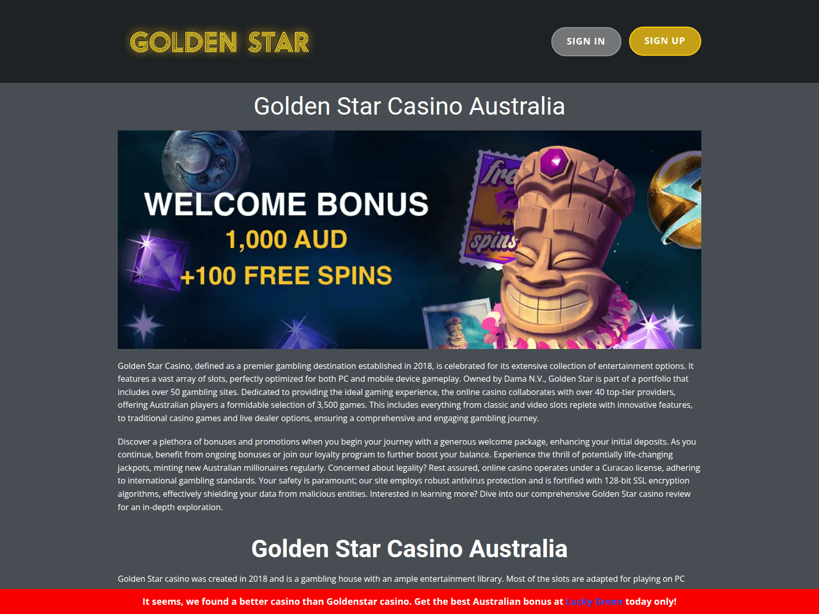 Screenshot of goldenstarcasino.co.com