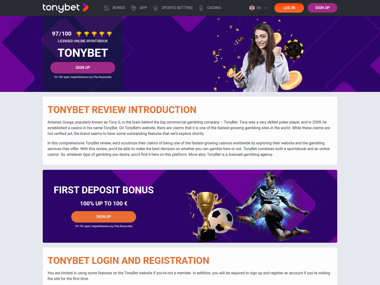 Screenshot of tonybet.co.com