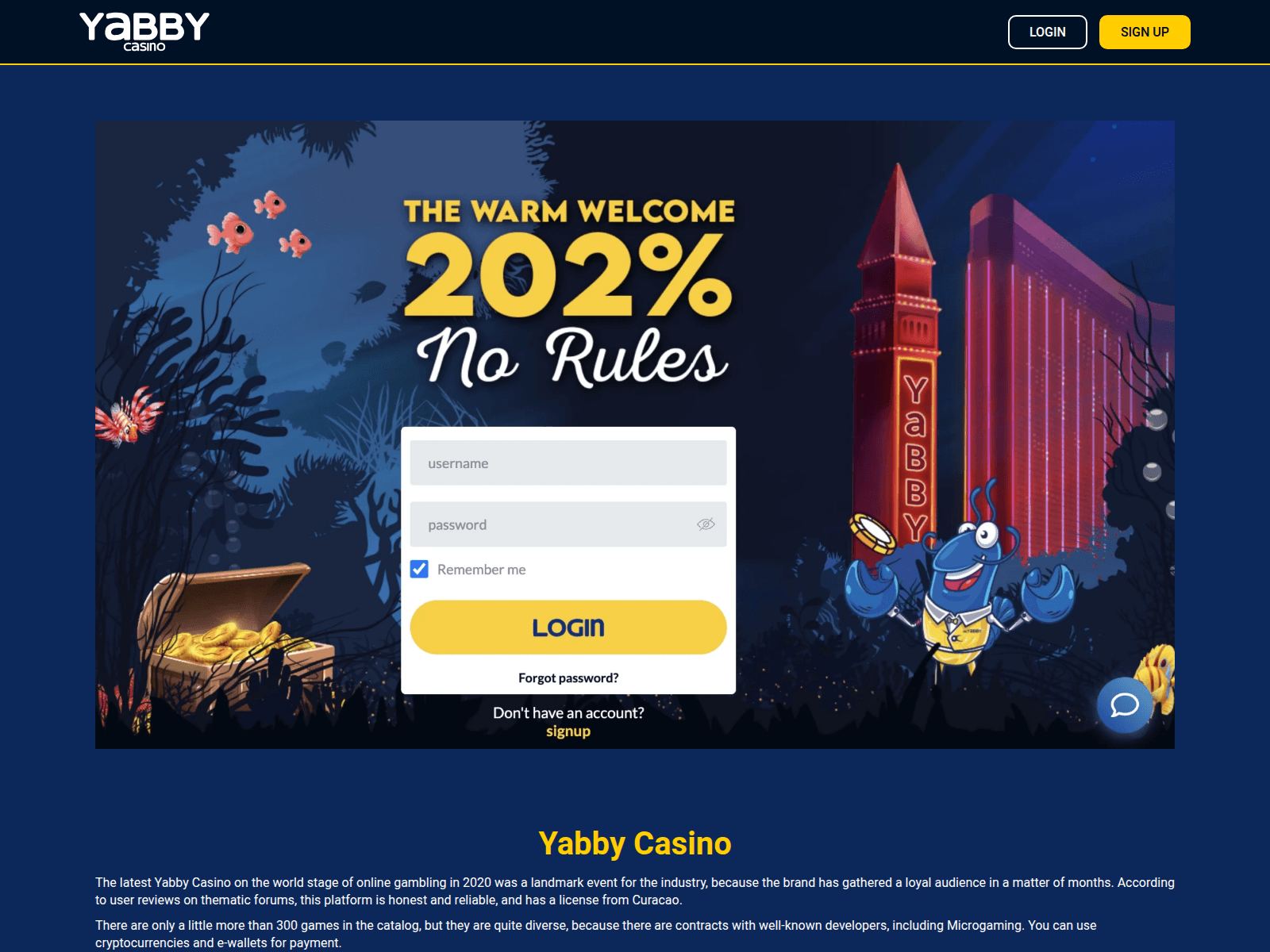 Screenshot of yabby-casino.co.com