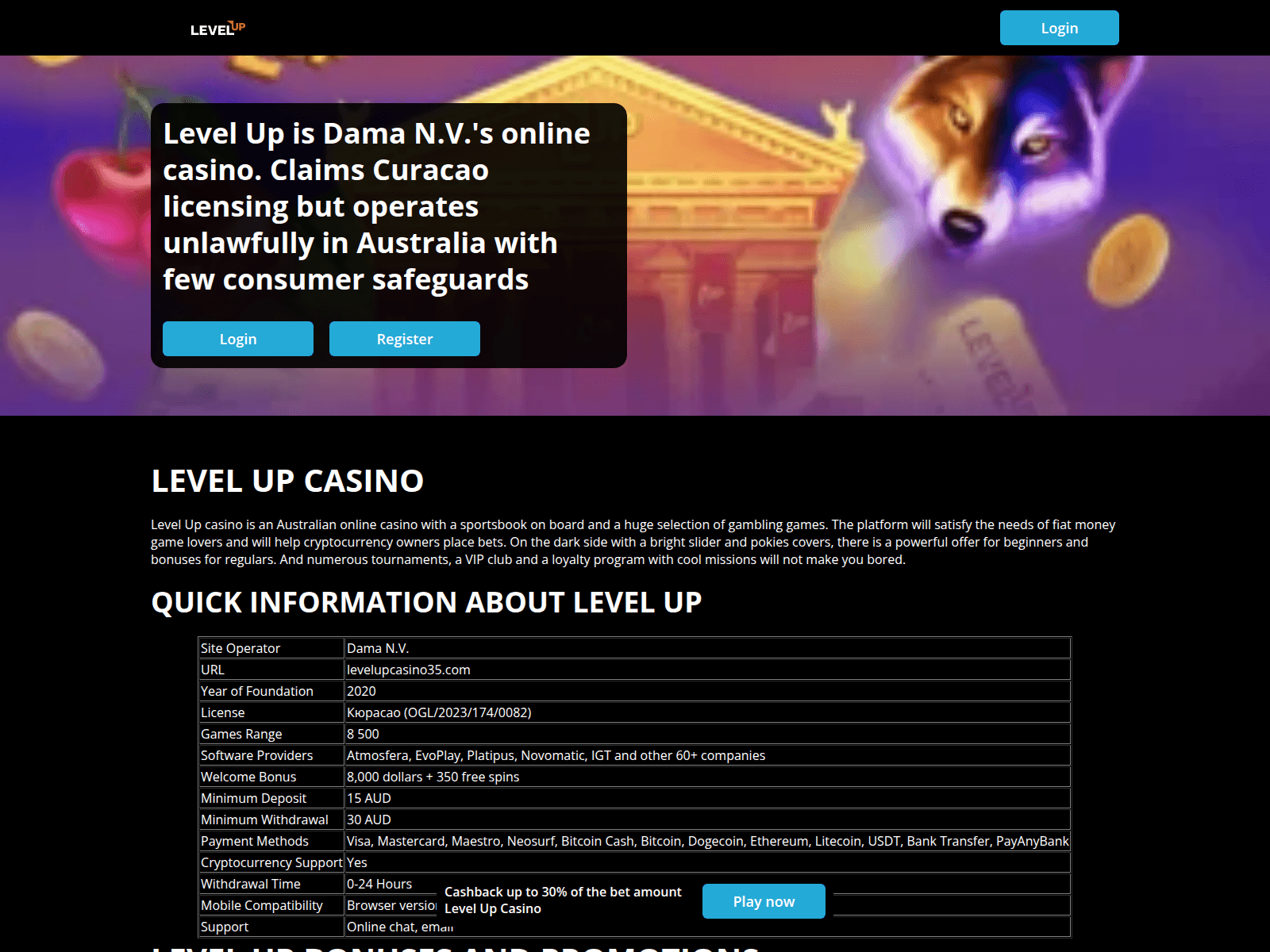 Screenshot of levelupcasino.co.com