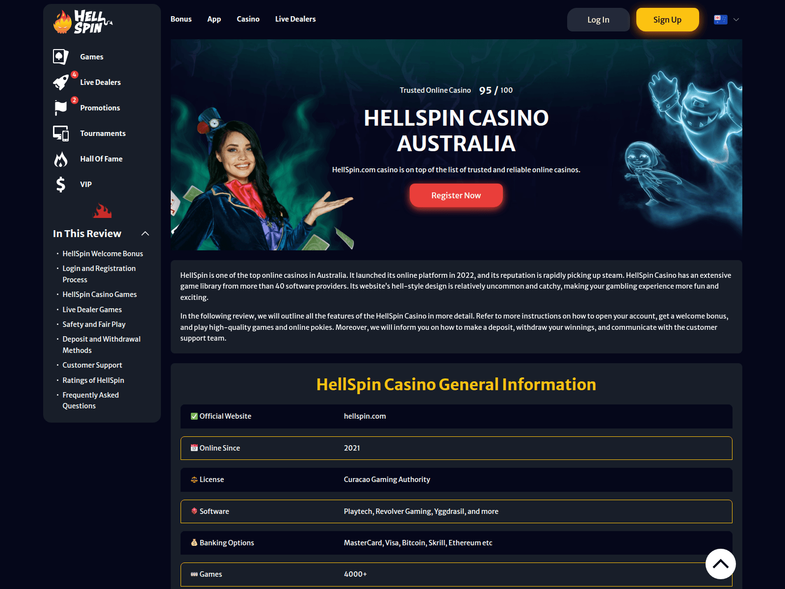 Screenshot of hellspin.co.com