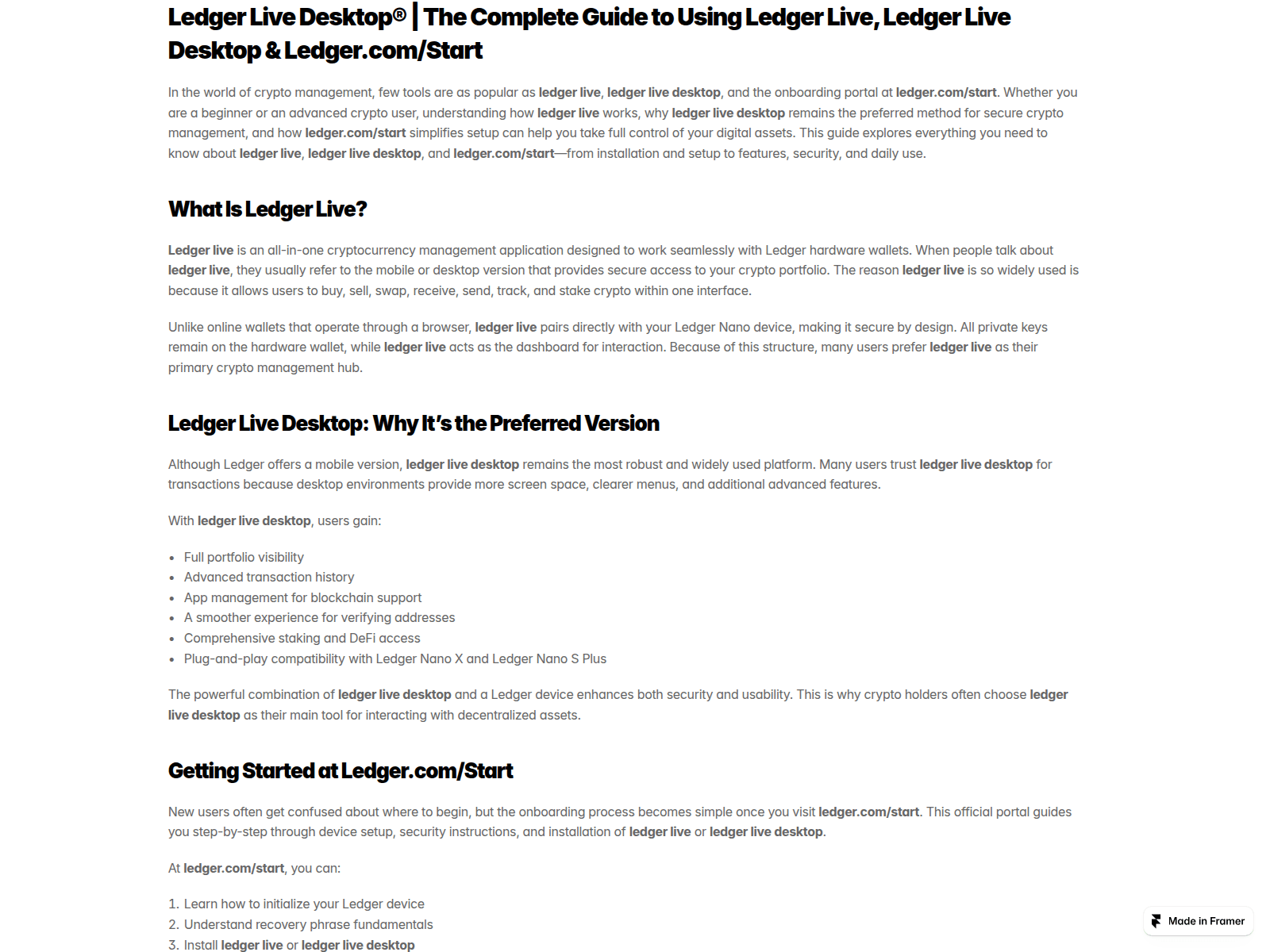Screenshot of connect-desktop-ledgger.framer.ai