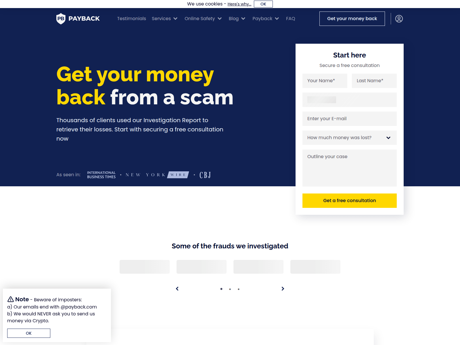 Screenshot of payback.com