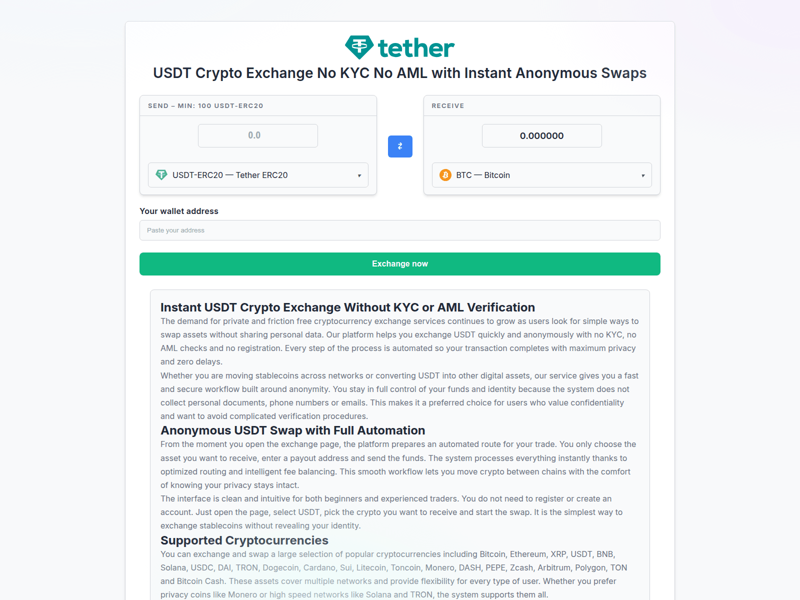 Screenshot of usdt-crypto-exchange.com