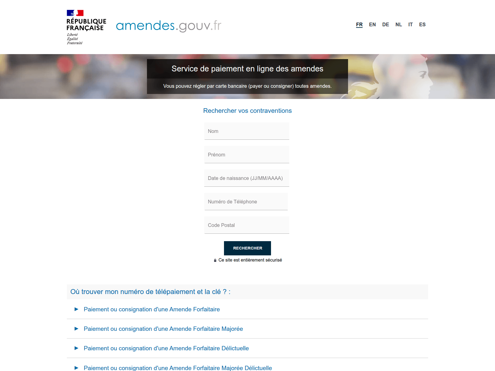 Screenshot of portail-antai-amendes.info