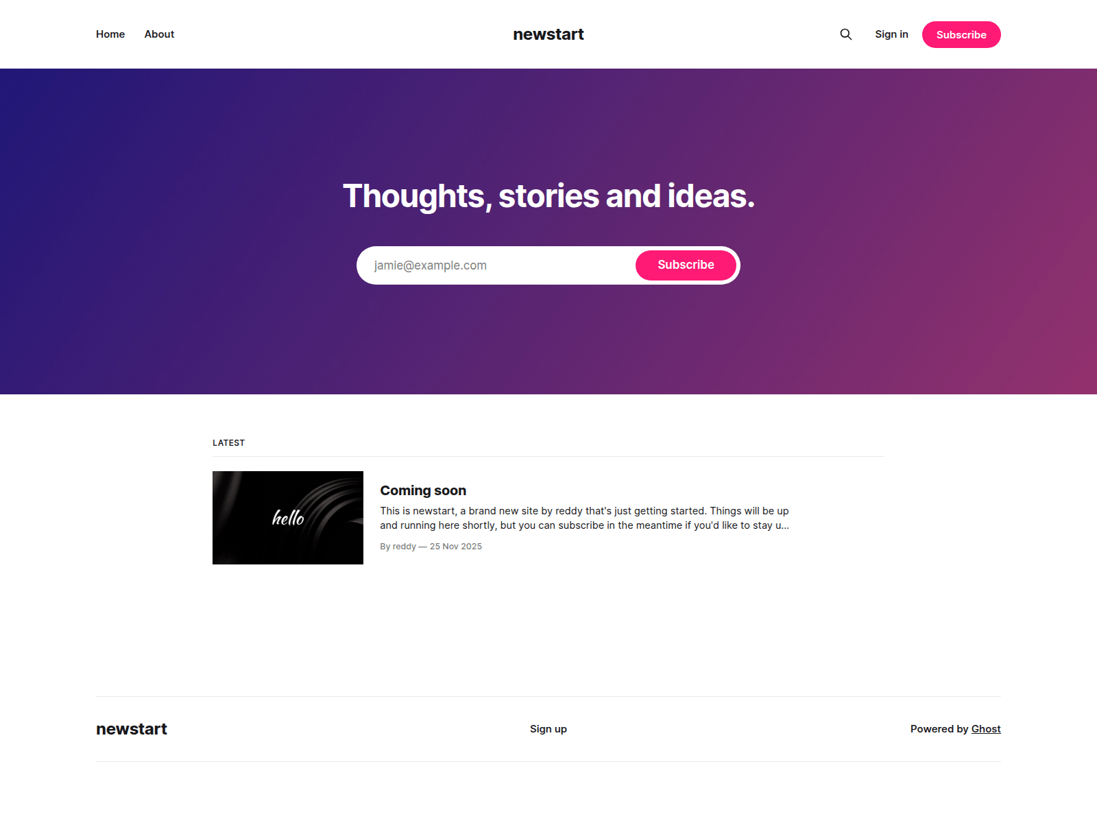 Screenshot of newstart.ghost.io