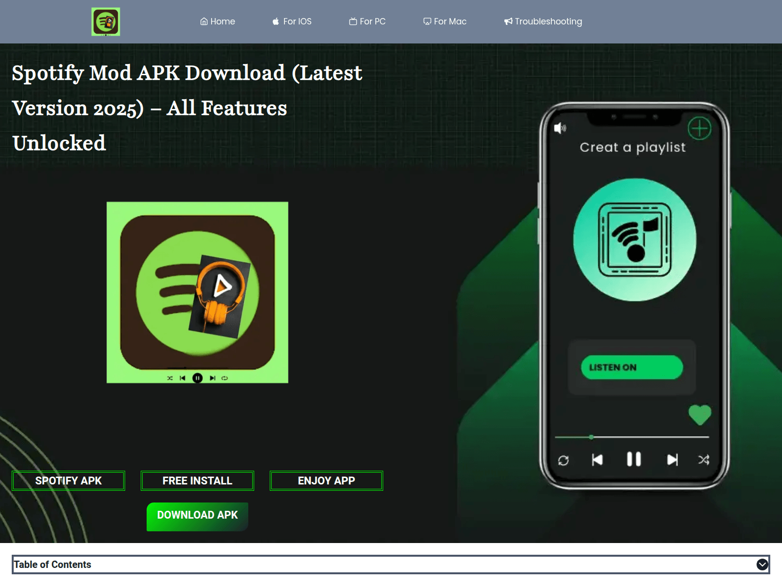 Screenshot of spotfymodapk.com