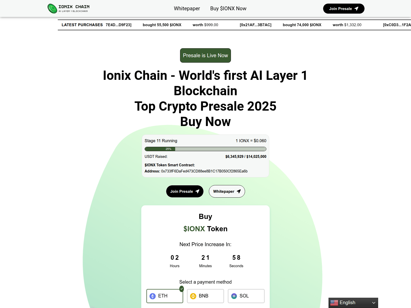 Screenshot of ionixchain.io