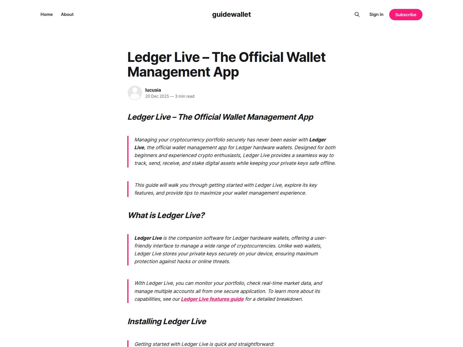 Screenshot of guidewallet.ghost.io