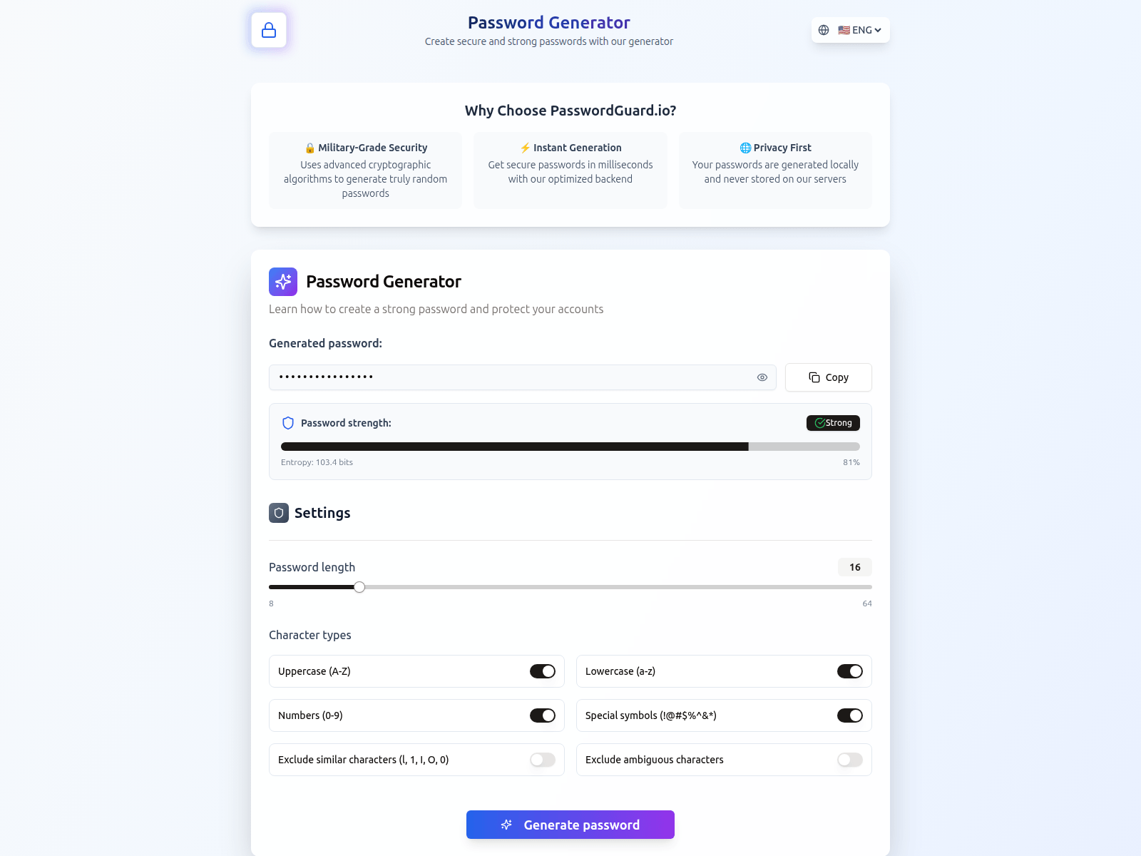 Screenshot of passwordguard.io