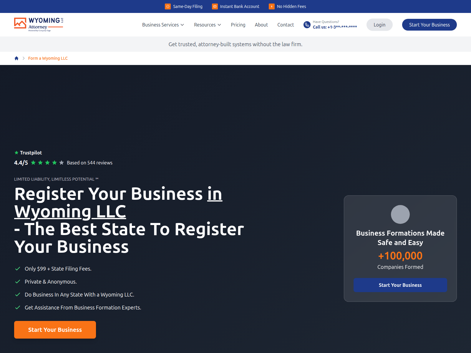 Screenshot of wyominglimitedllc.com