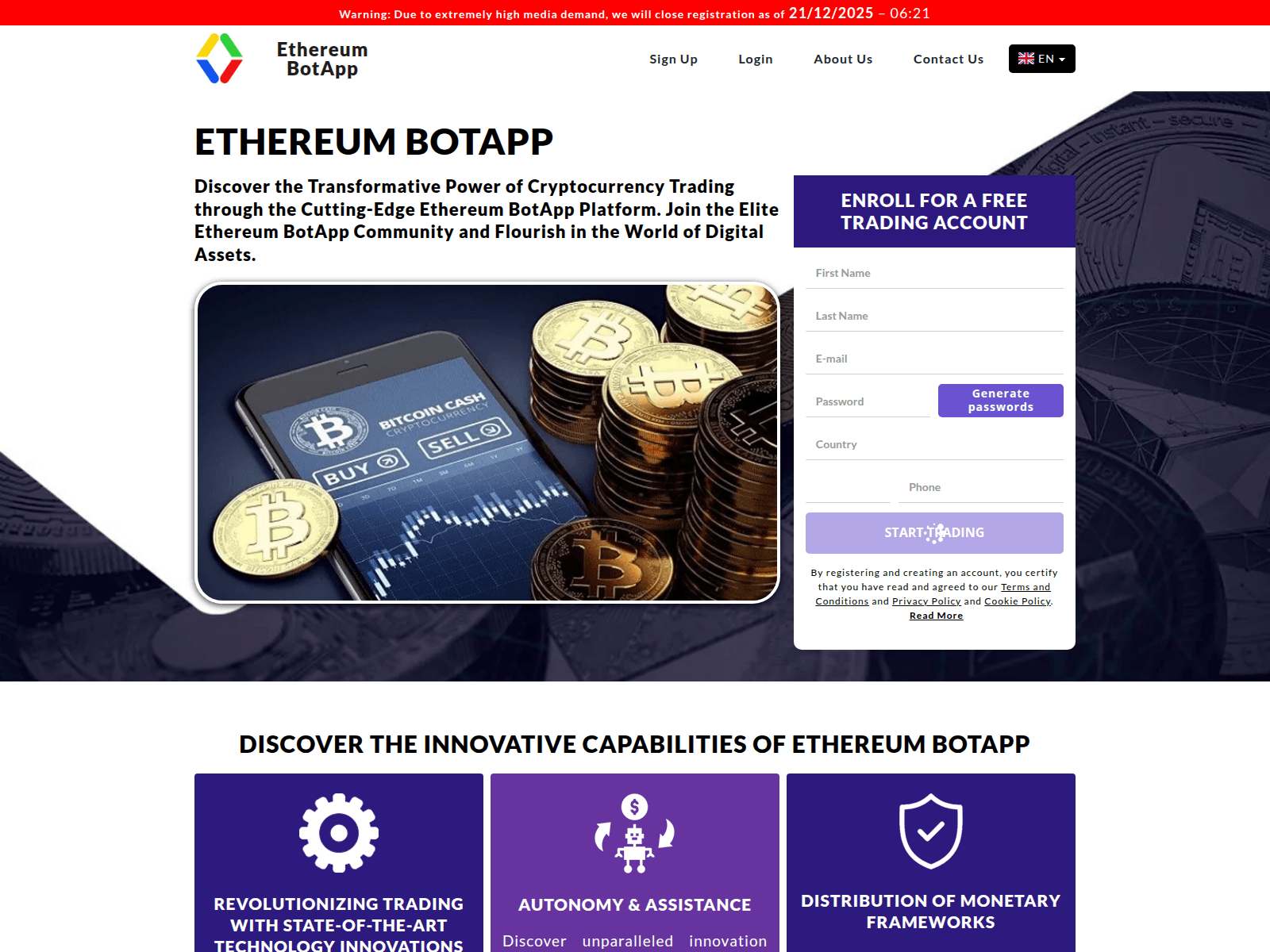 Screenshot of ethereumbotapp-com.cryptofinancetrack.com
