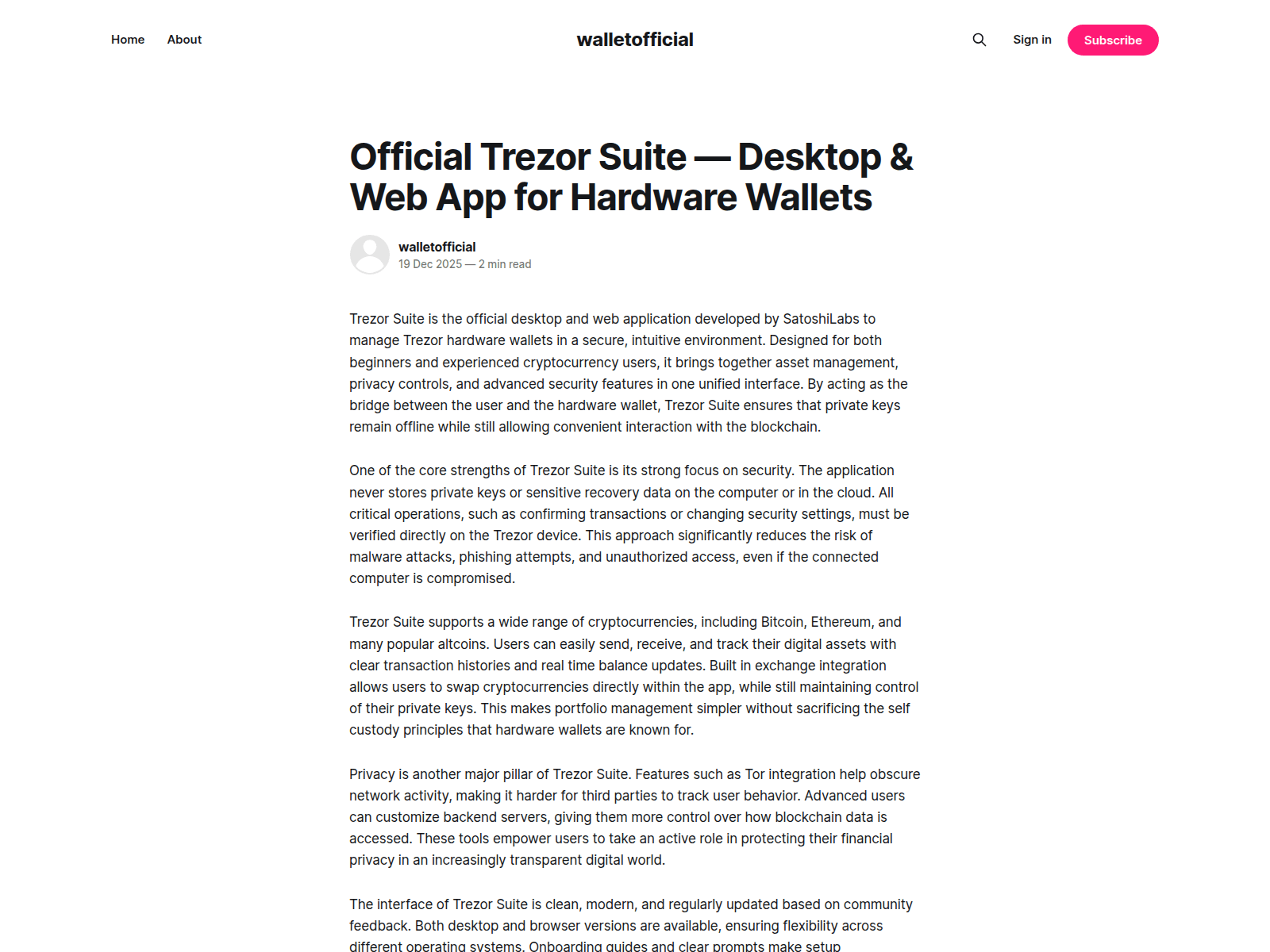 Screenshot of walletofficial.ghost.io