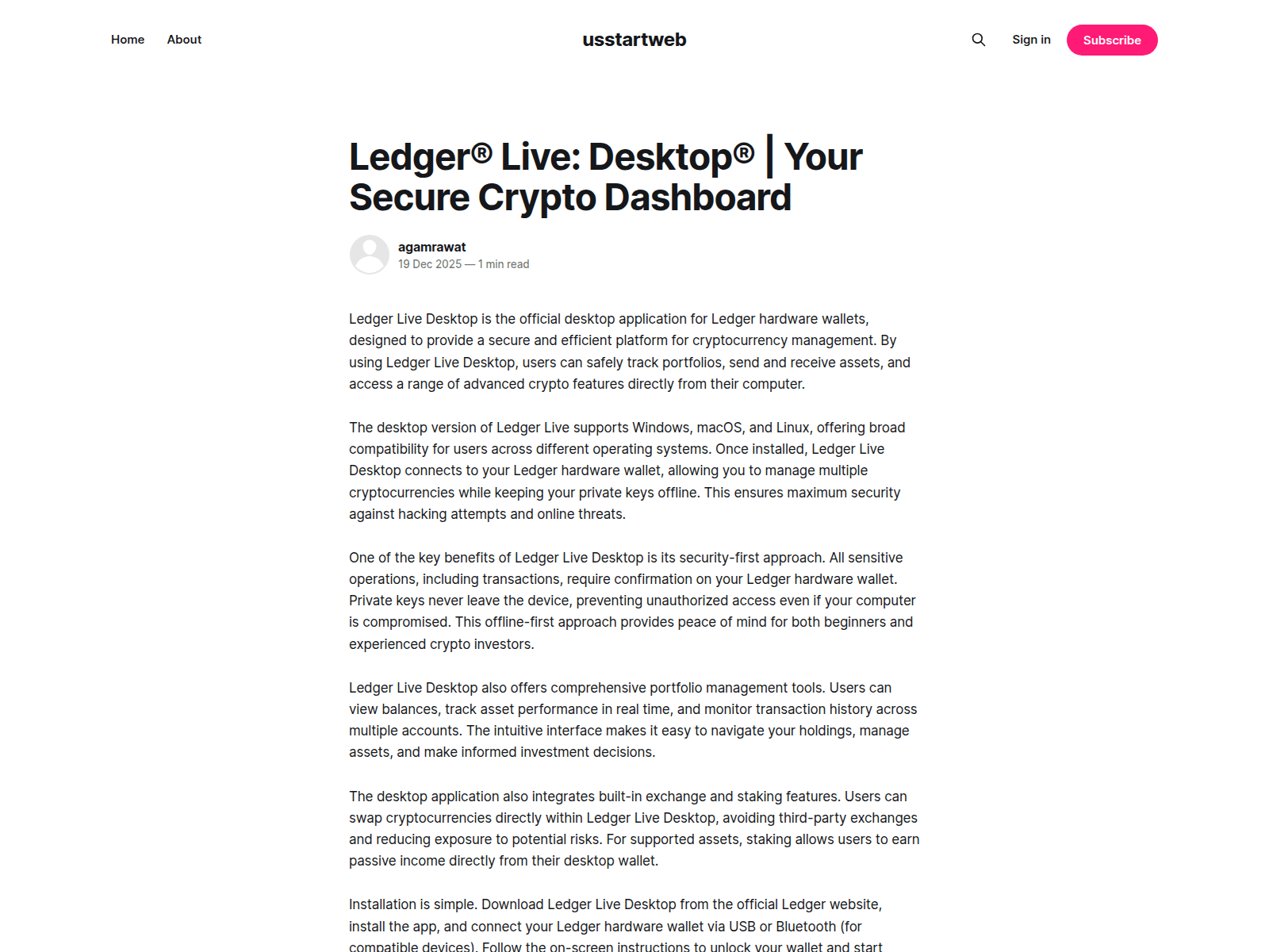 Screenshot of usstartweb.ghost.io