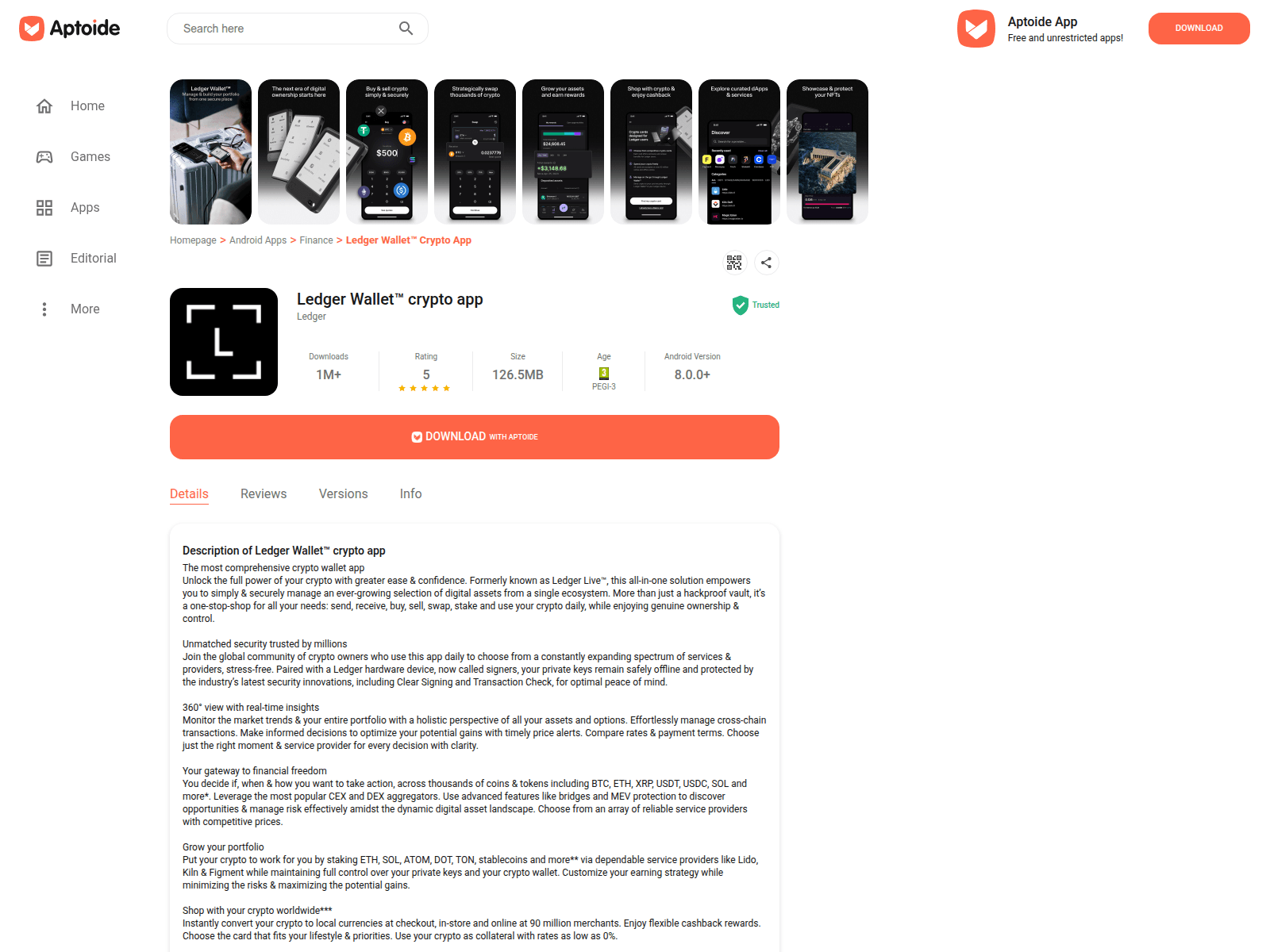 Screenshot of ledger-live.en.aptoide.com