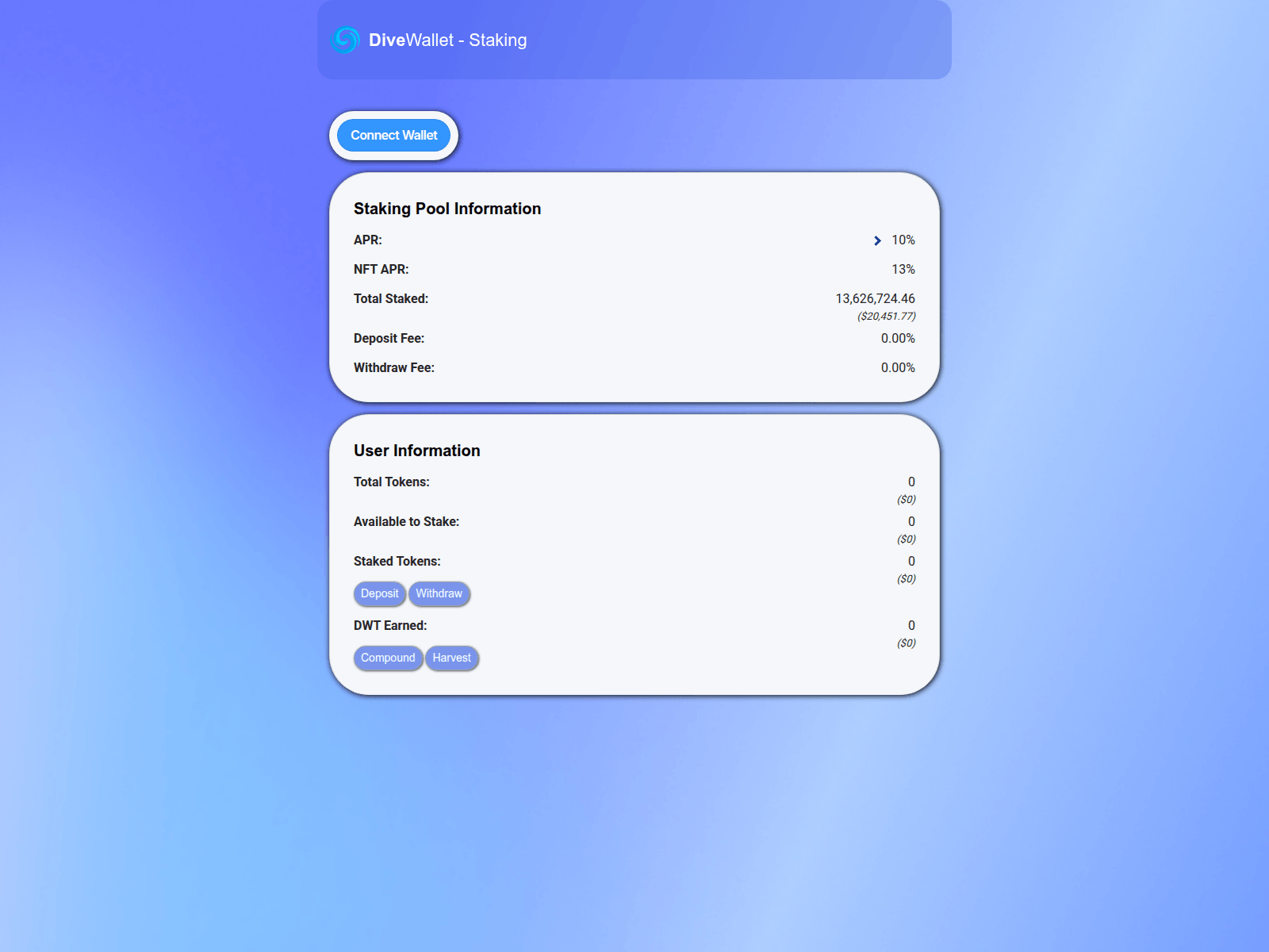 Screenshot of stake.divewallet.net