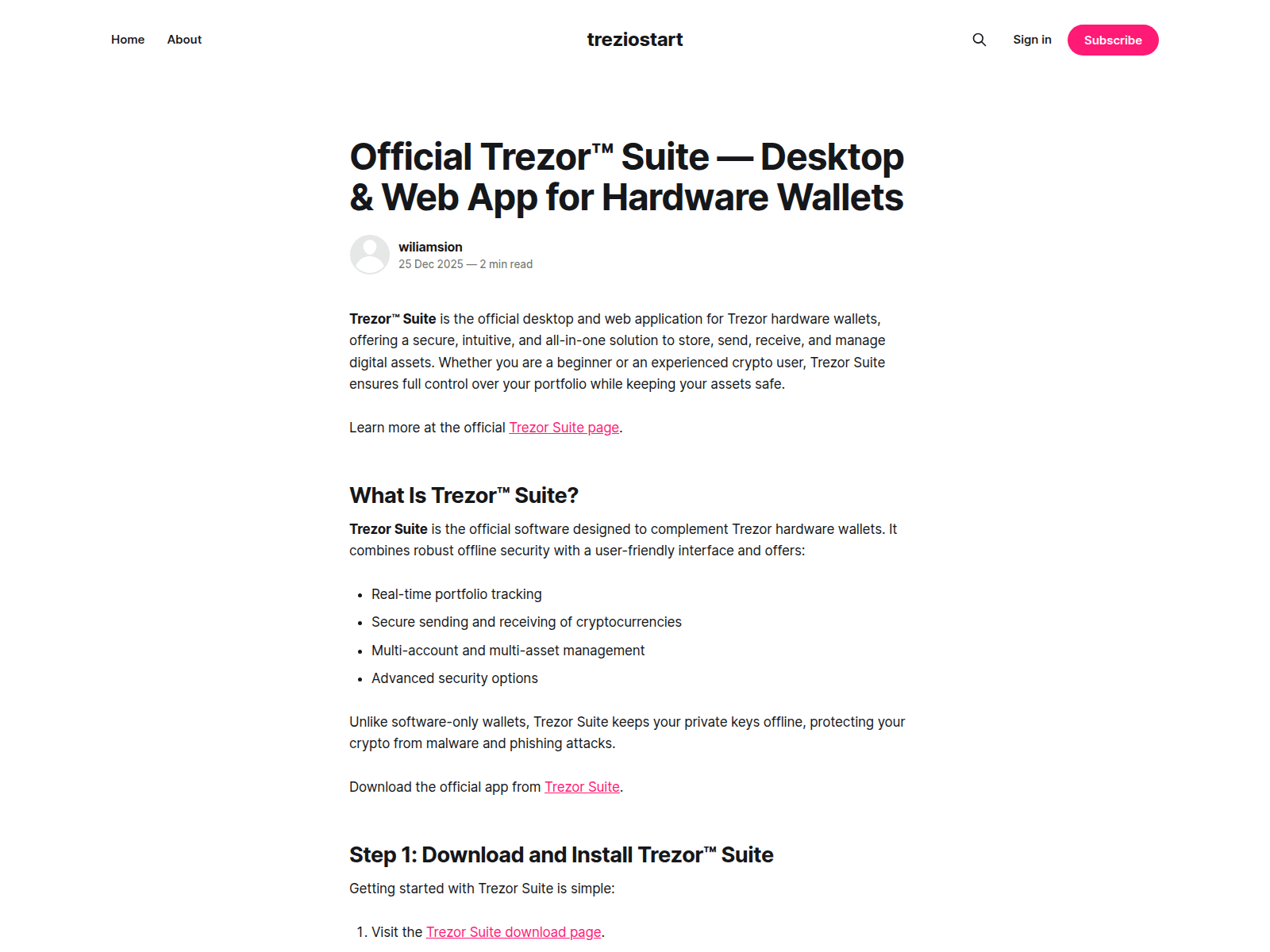 Screenshot of treziostart.ghost.io