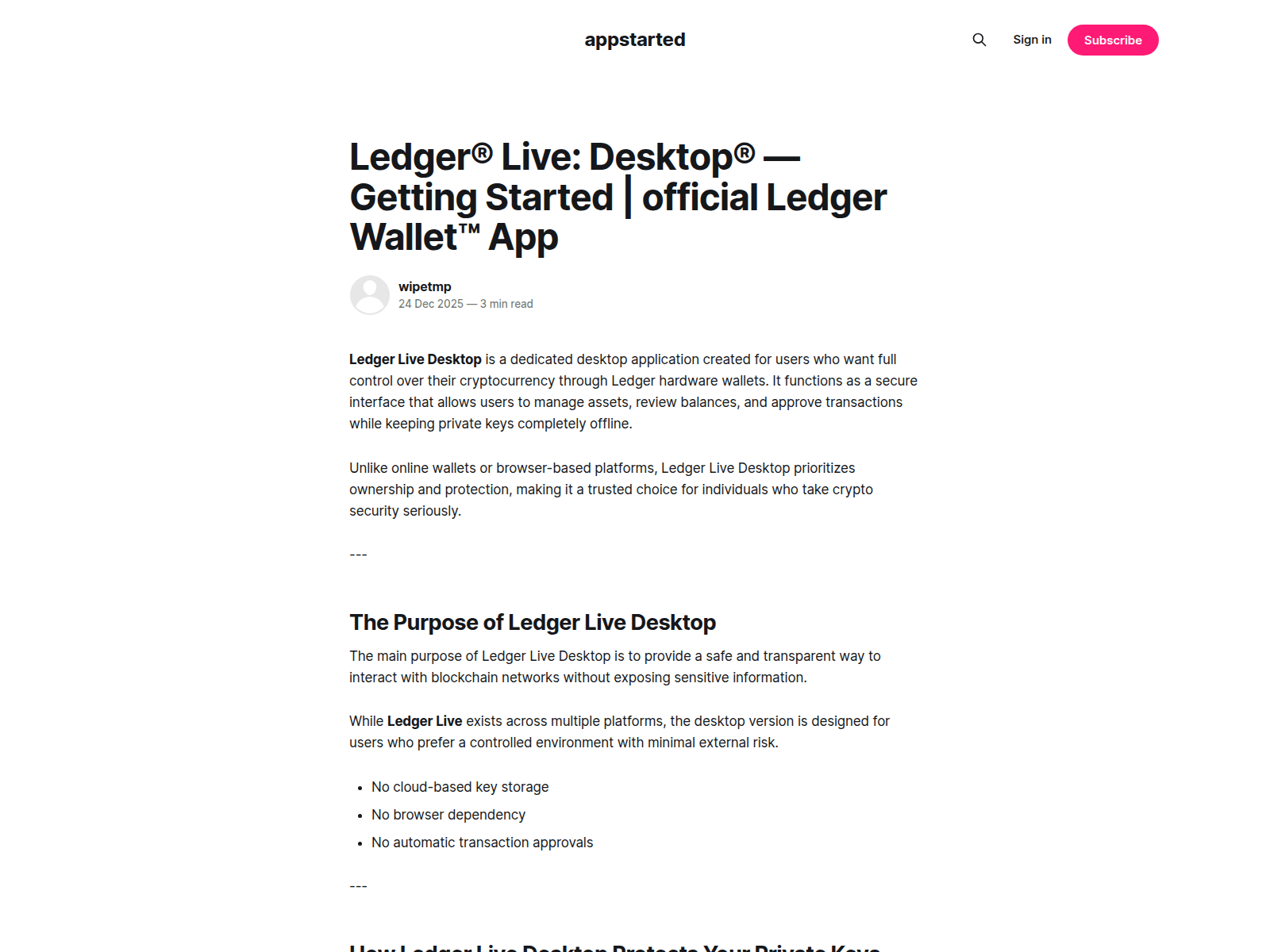 Screenshot of appstarted.ghost.io