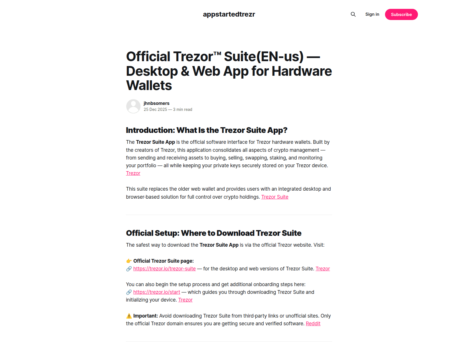 Screenshot of appstartedtrezr.ghost.io