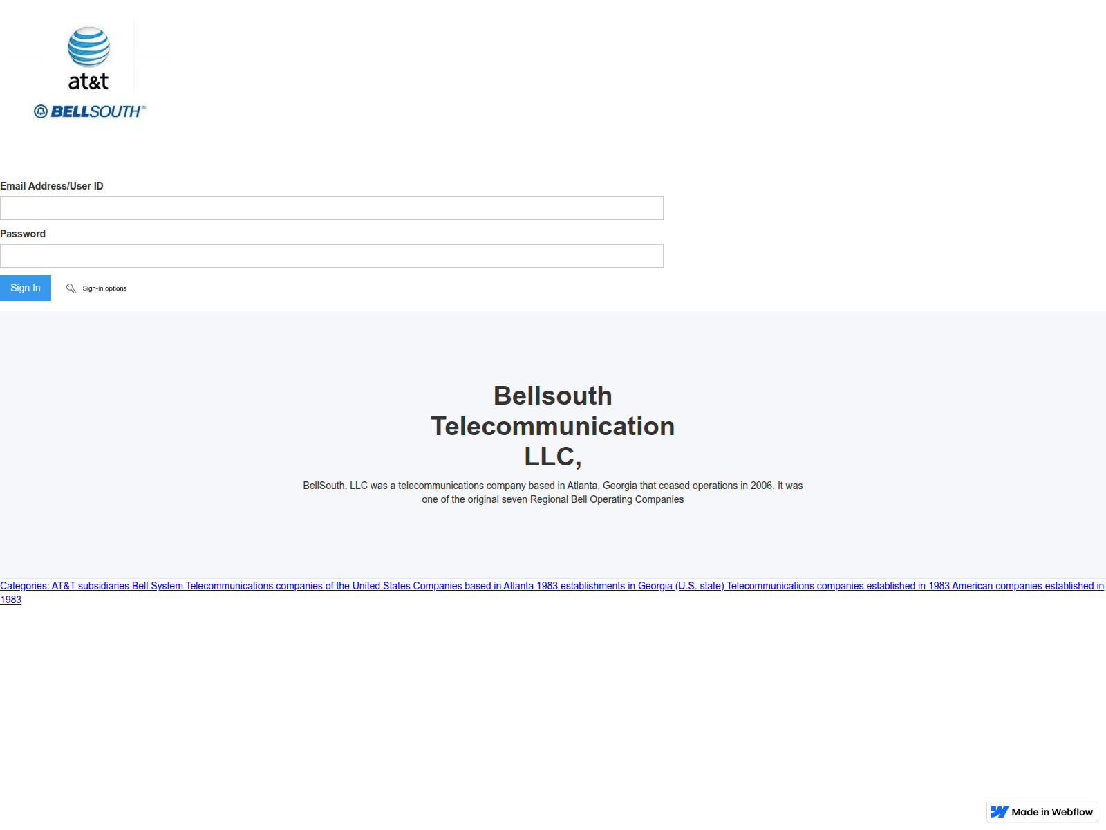 Screenshot of bellsouth-att-sign-in-a4f187.webflow.io