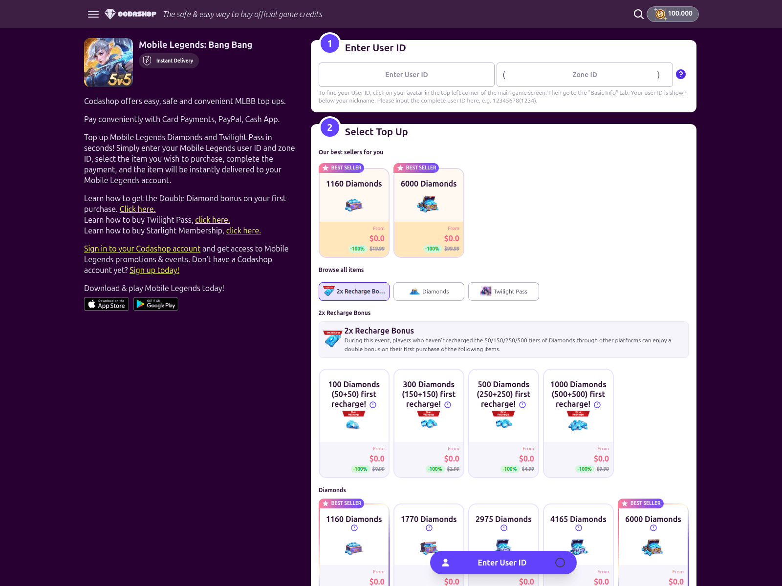 Screenshot of codashop.official-topup.com