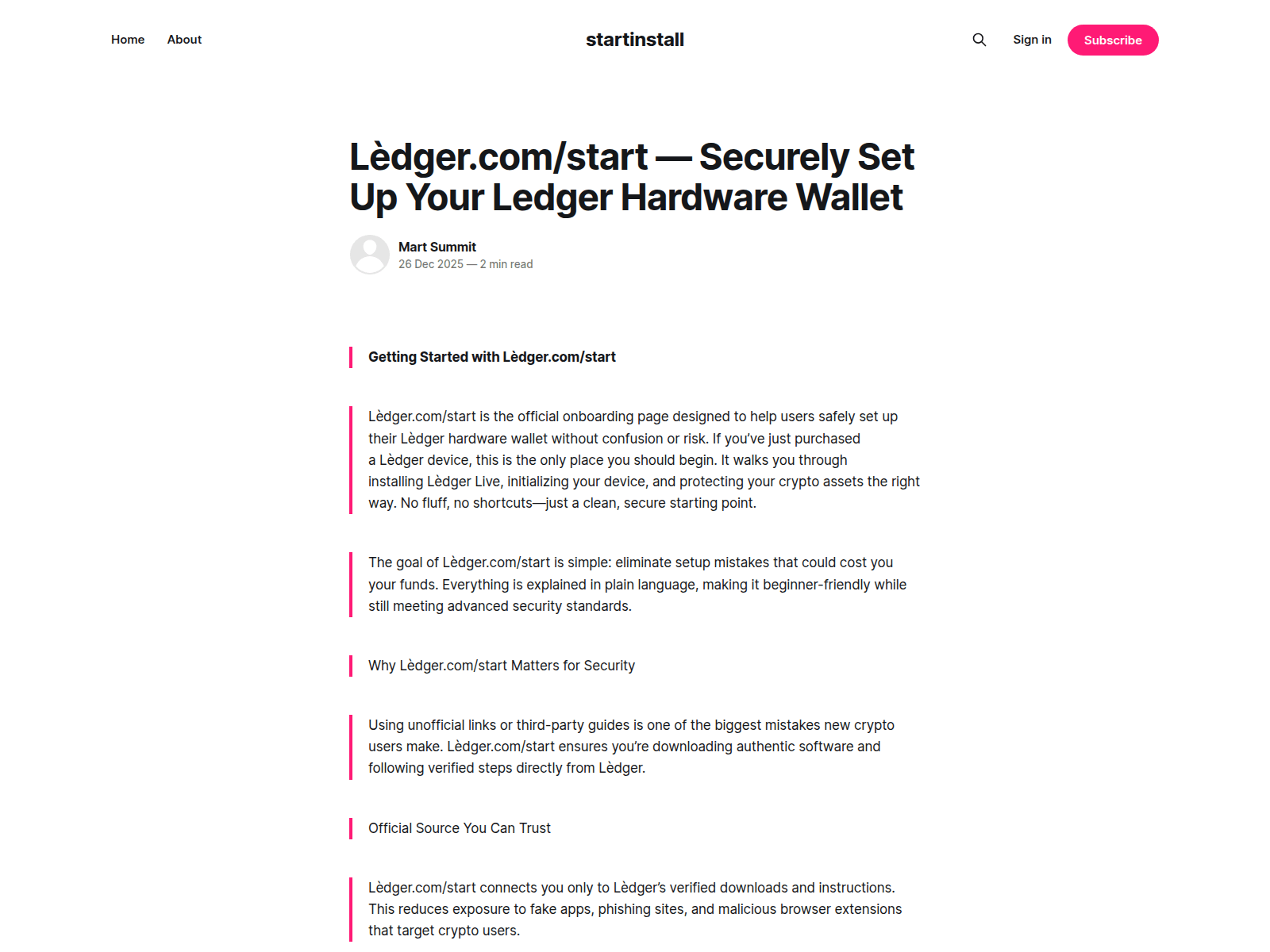 Screenshot of startinstall.ghost.io