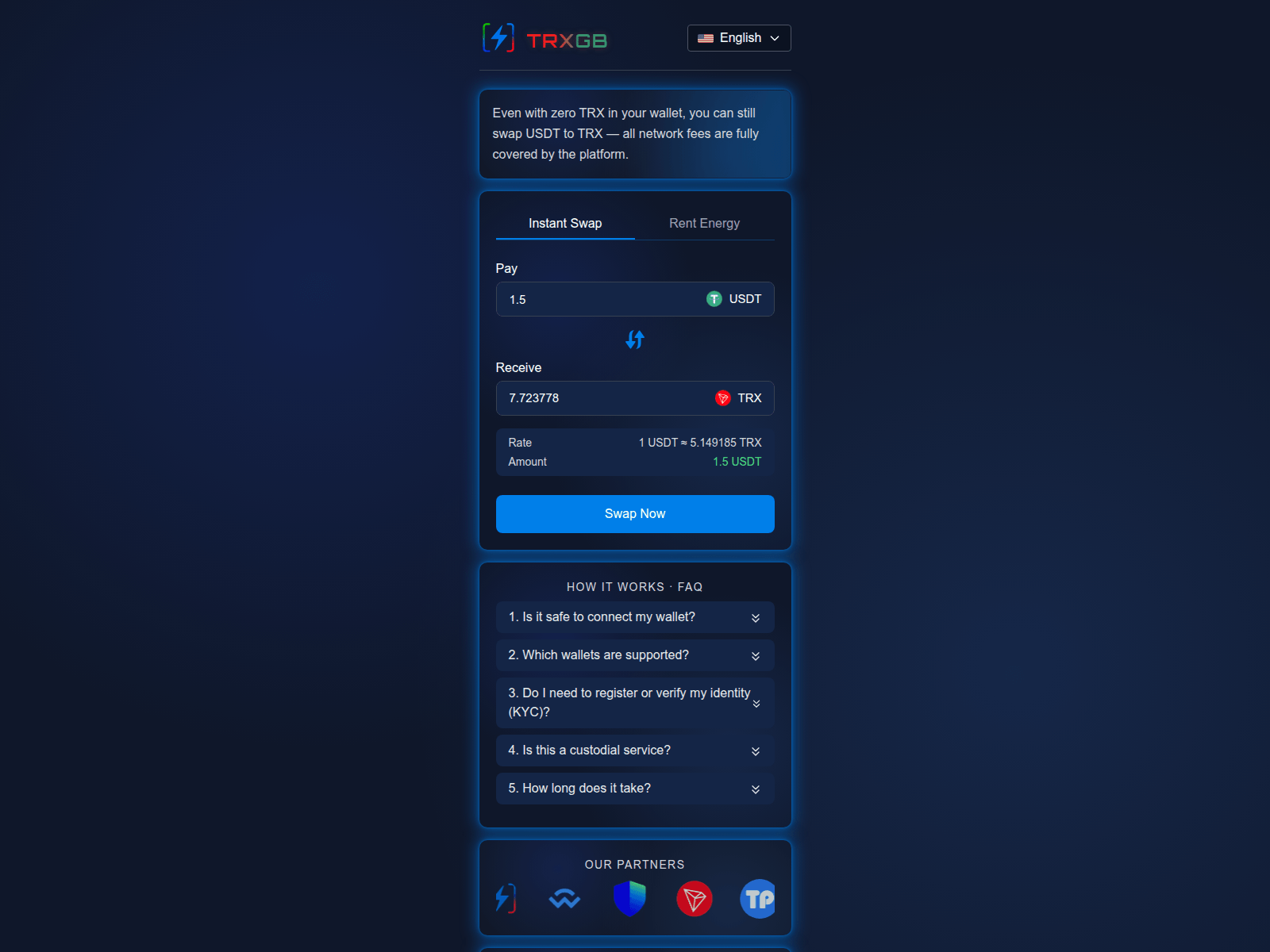 Screenshot of swap.trxgb.org
