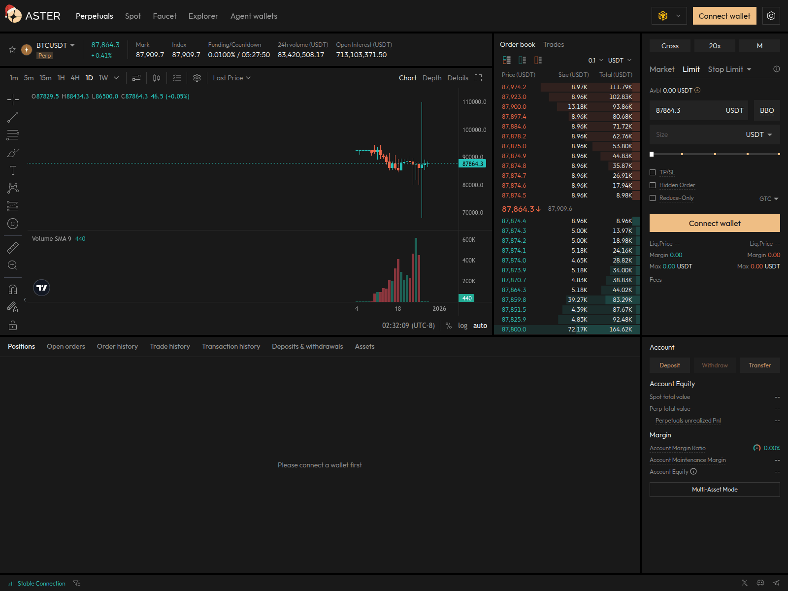 Screenshot of asterdex-testnet.com