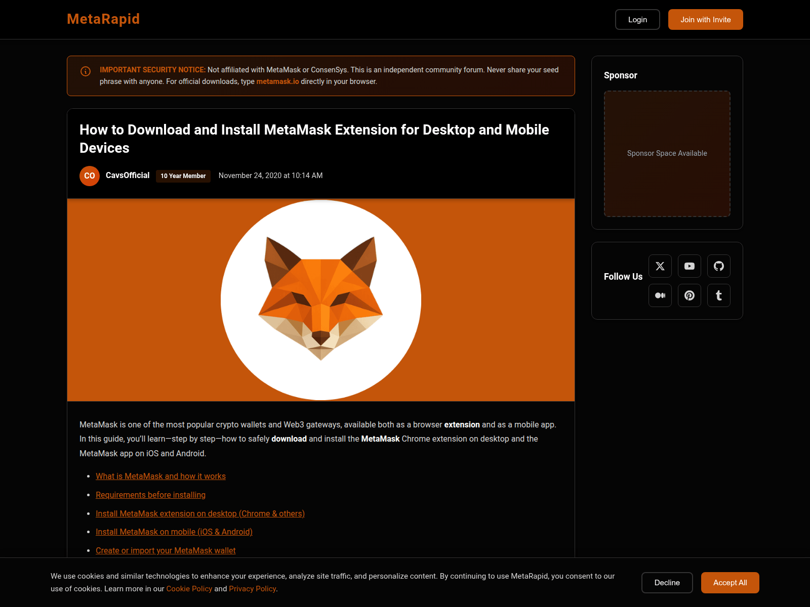 Forensic screenshot of metarapid.github.io