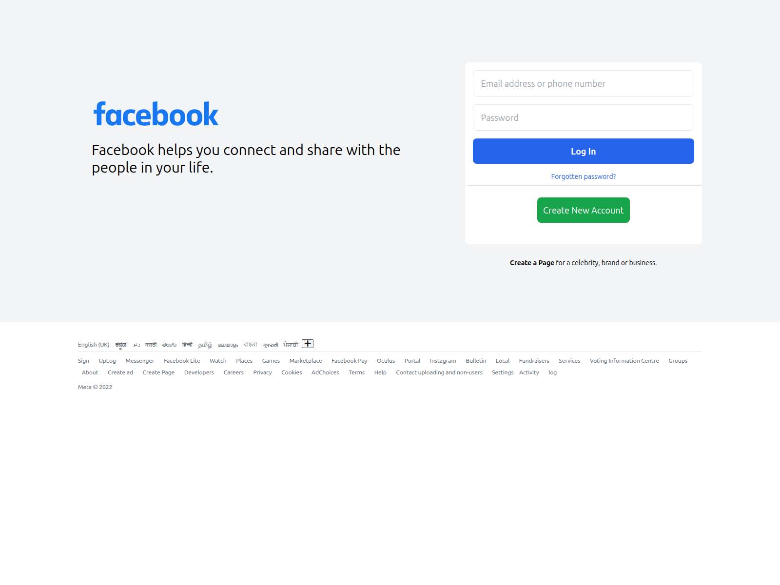 Screenshot of facebook-login-page-clone-gamma.vercel.app