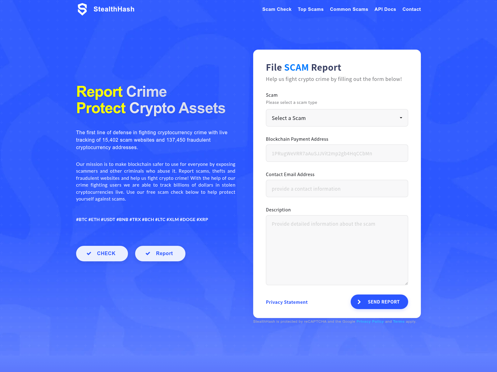 Forensic screenshot of stealth-hash.support