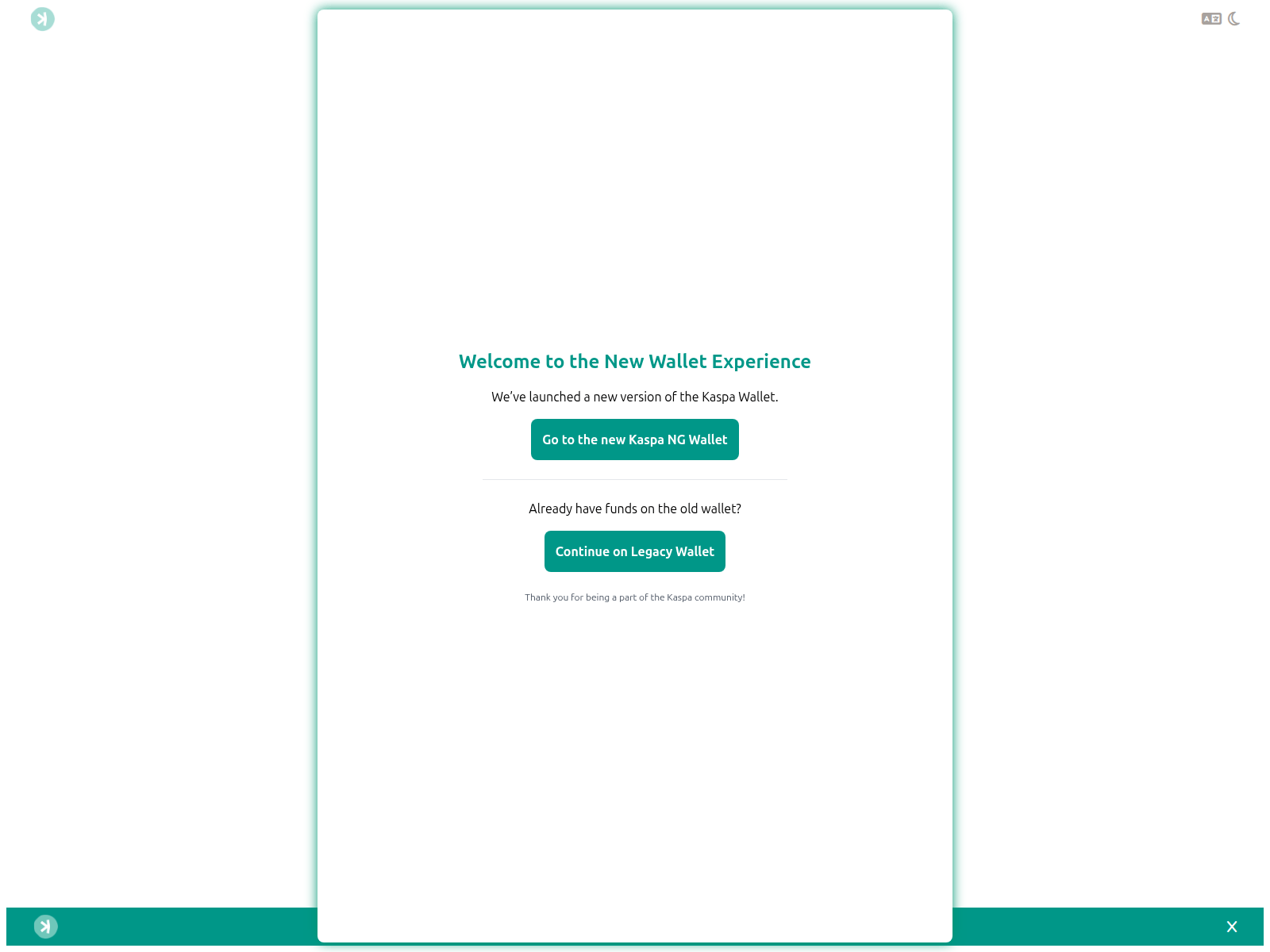 Screenshot of wallet.kaspenet.io