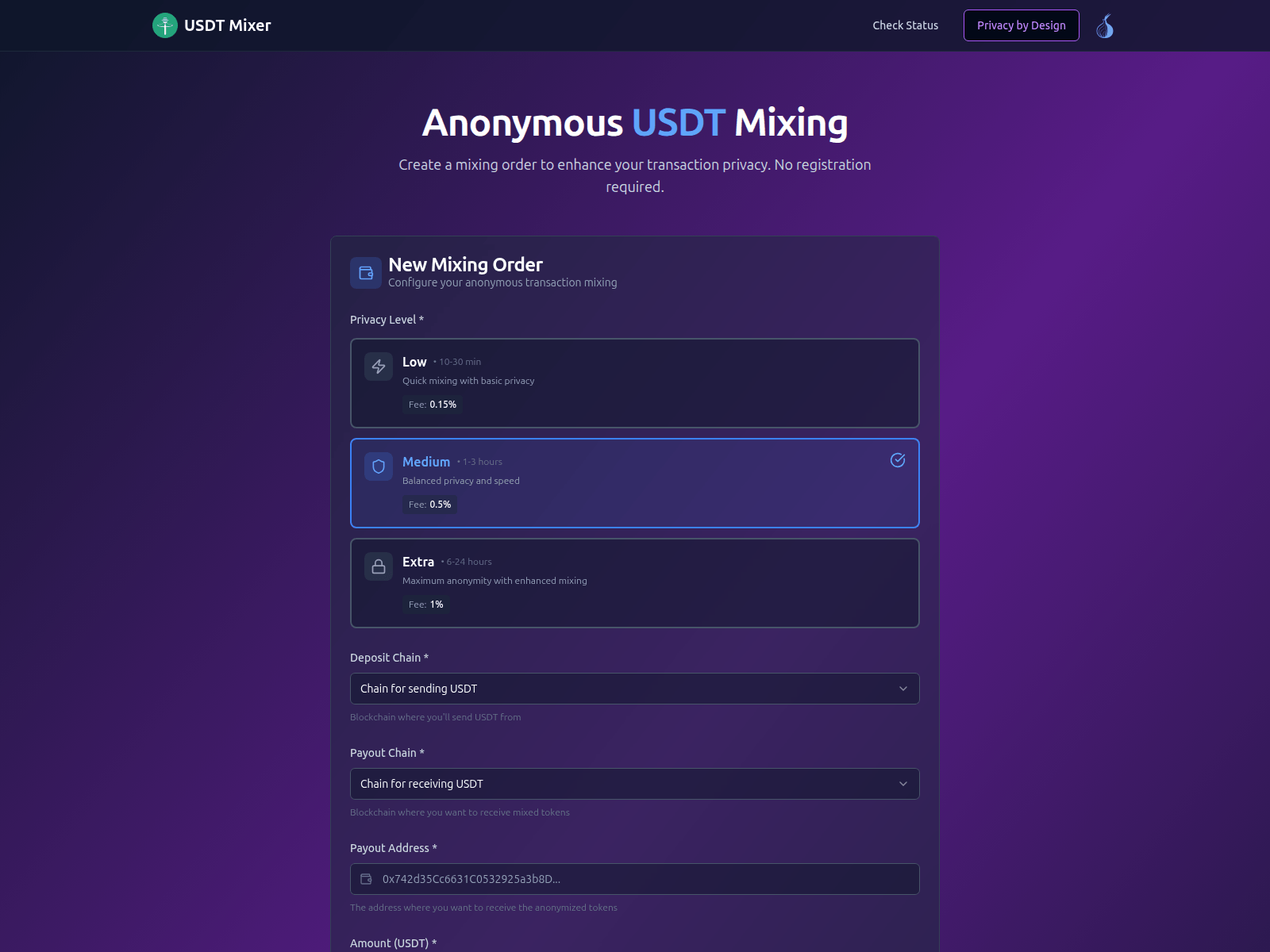 Screenshot of usdtmixer.app