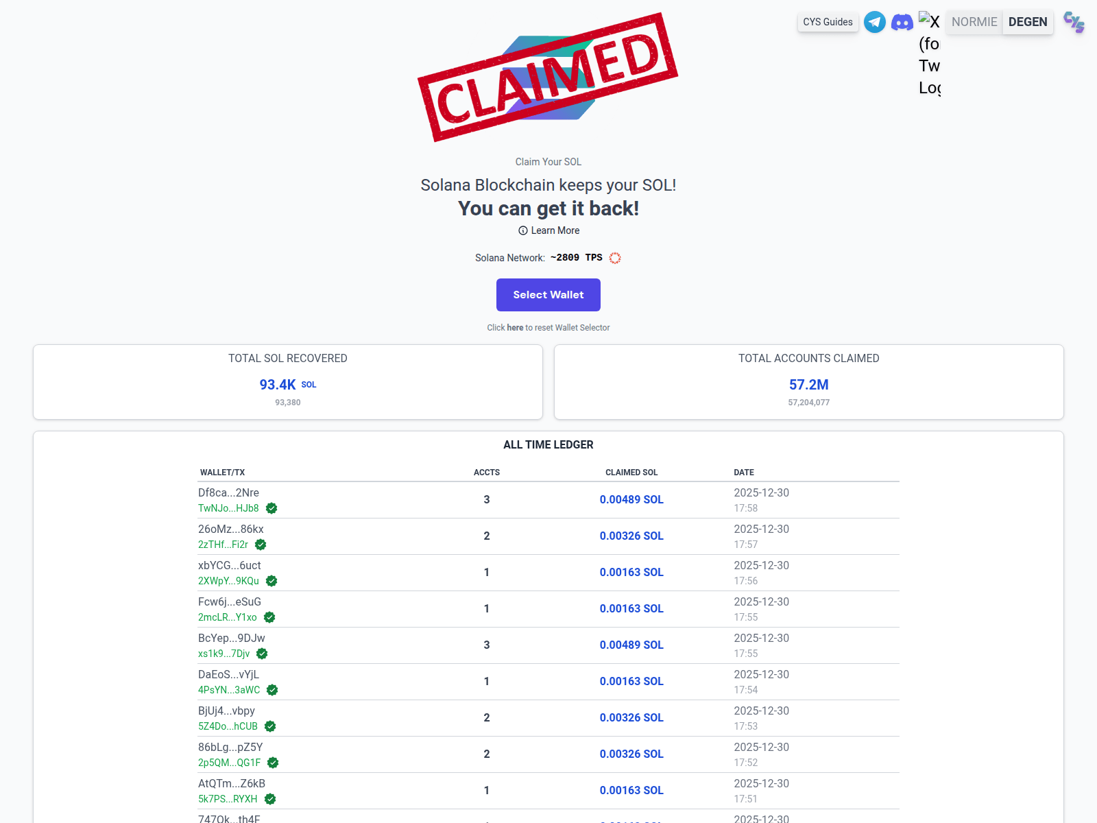 Screenshot of sol-claimer.pages.dev