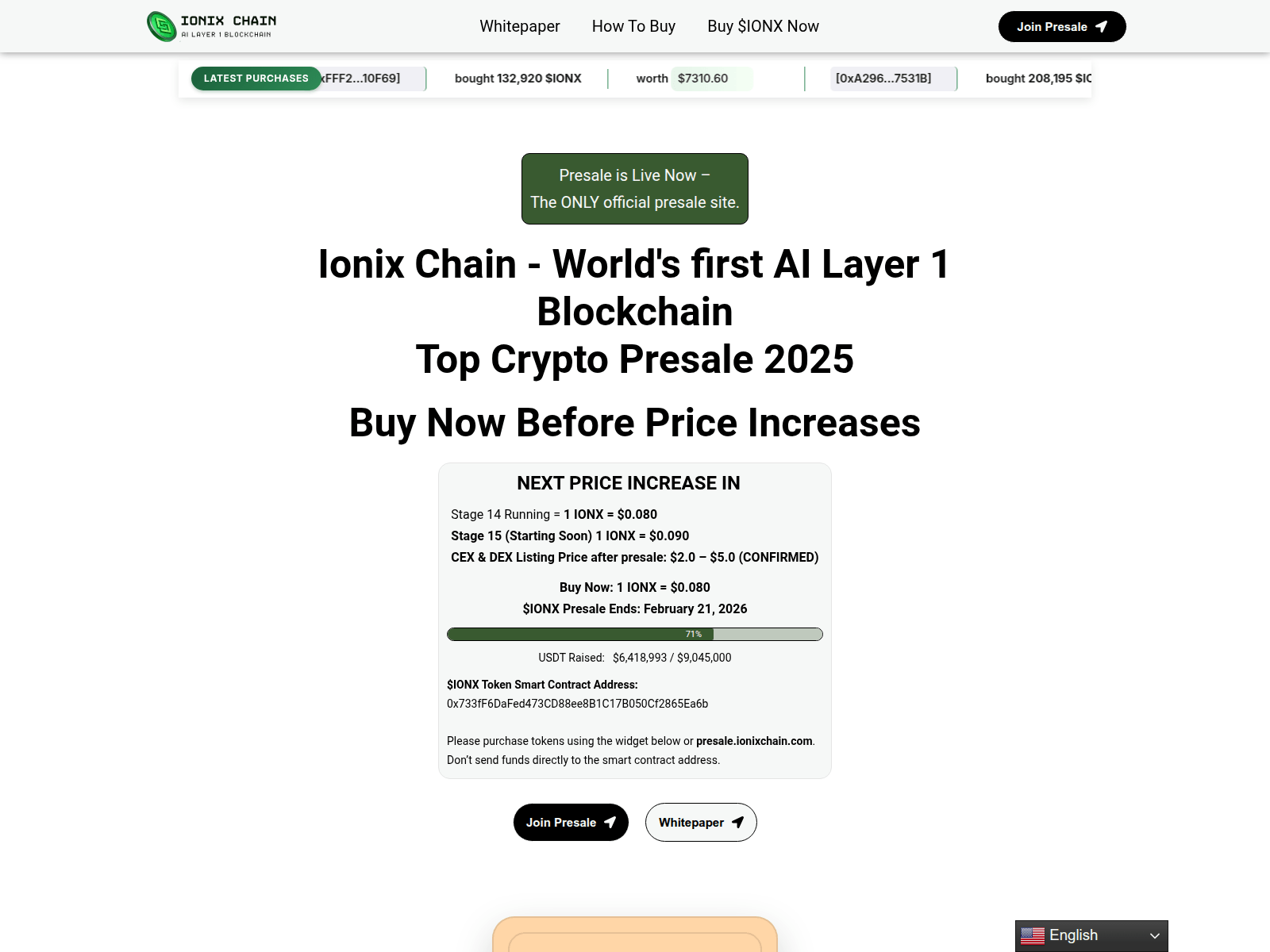 Screenshot of ionixblockchain.com