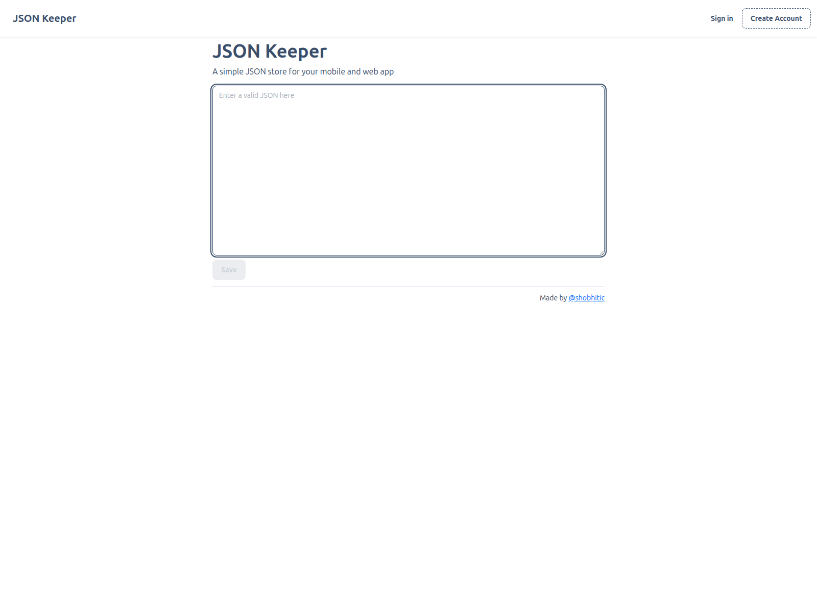 Screenshot of jsonkeeper.com