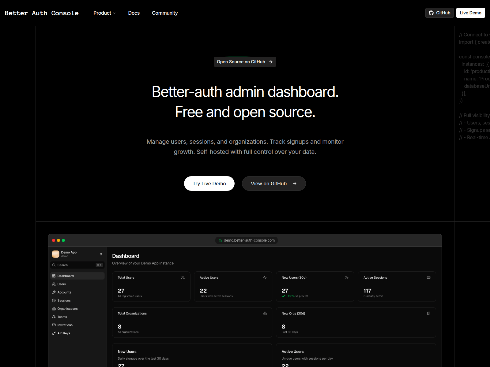 Screenshot of better-auth-console.com
