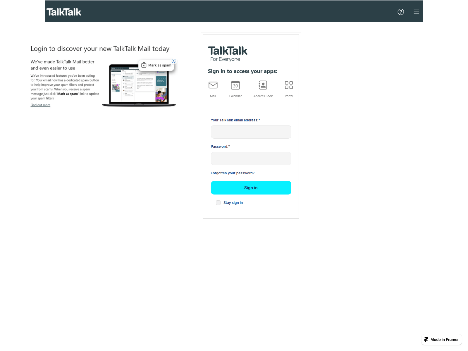 Screenshot of talktalkbroadbandservice4you.framer.website