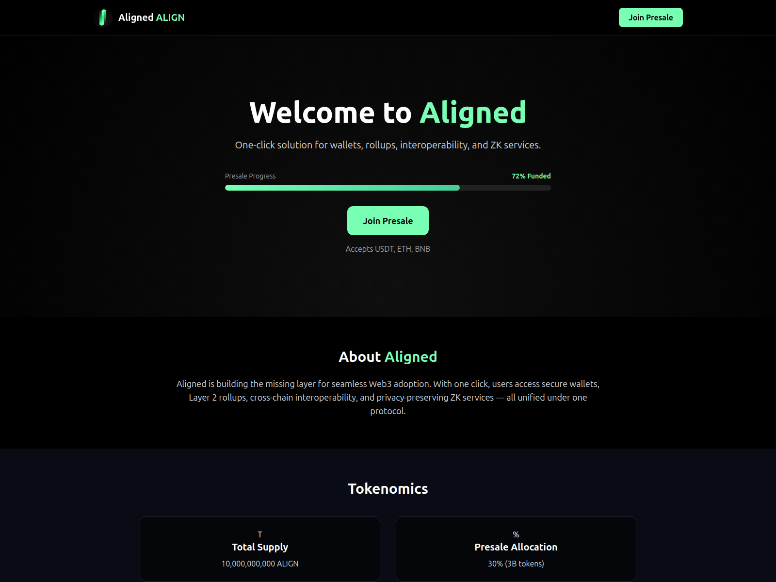 Screenshot of alignedpresale.xyz