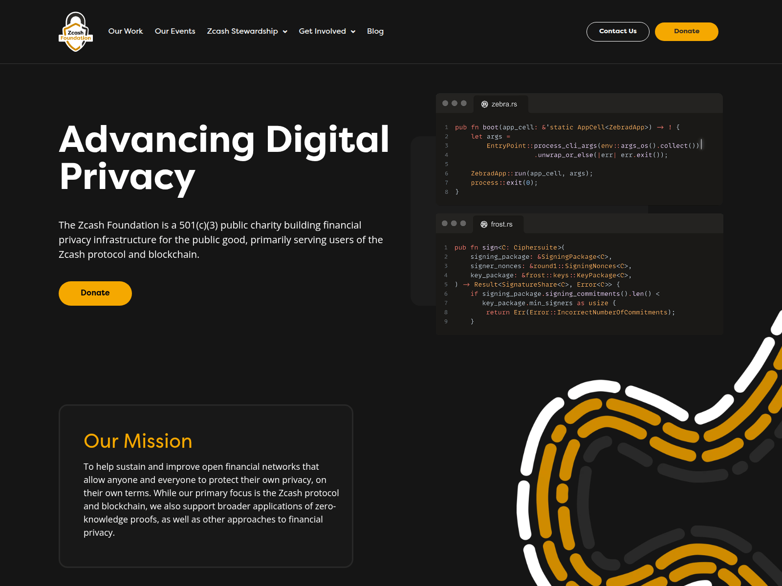 Screenshot of zcashfoundation.com